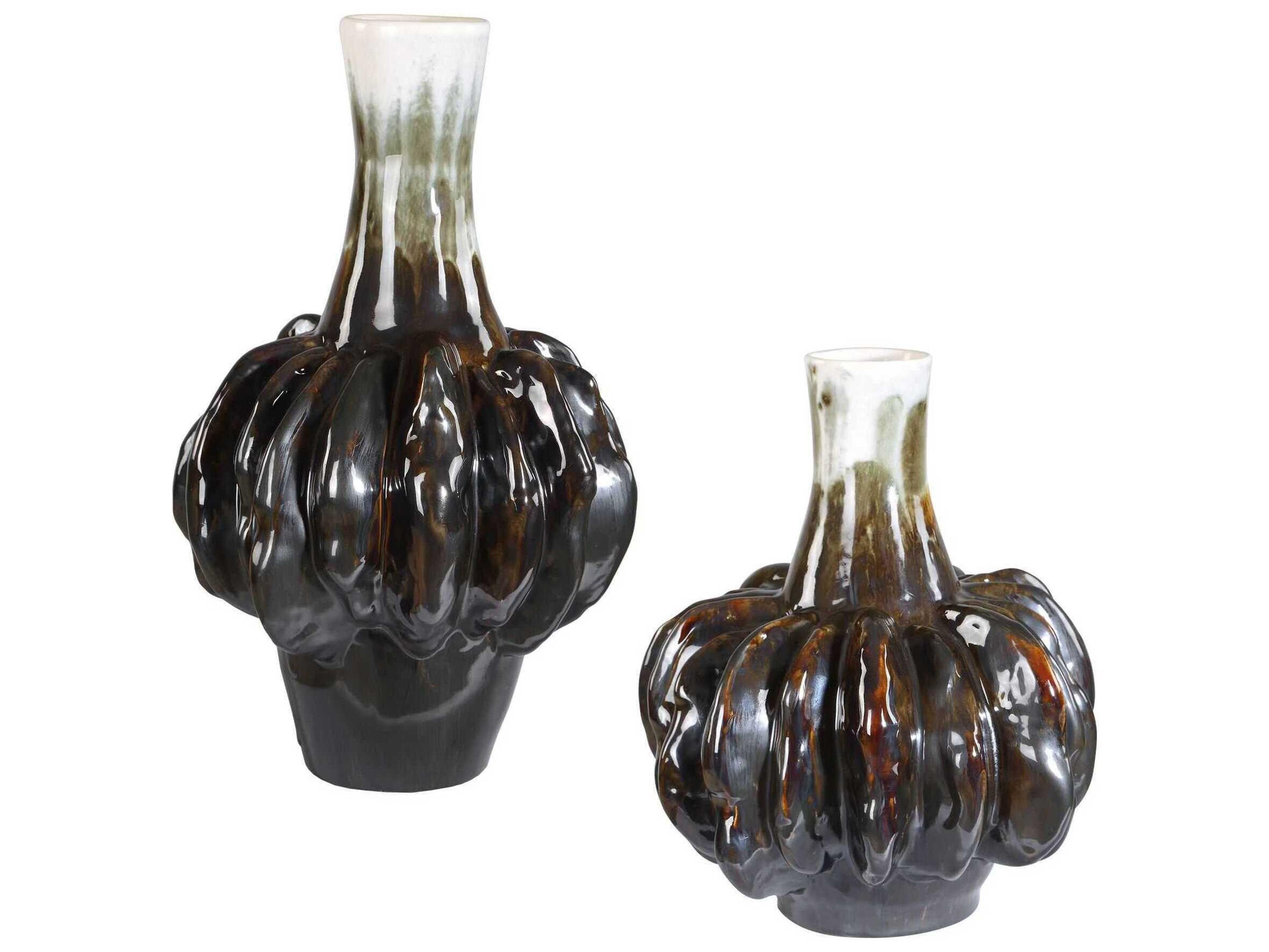 Uttermost Umbrian White & Brown Gourd Vases Set of 2