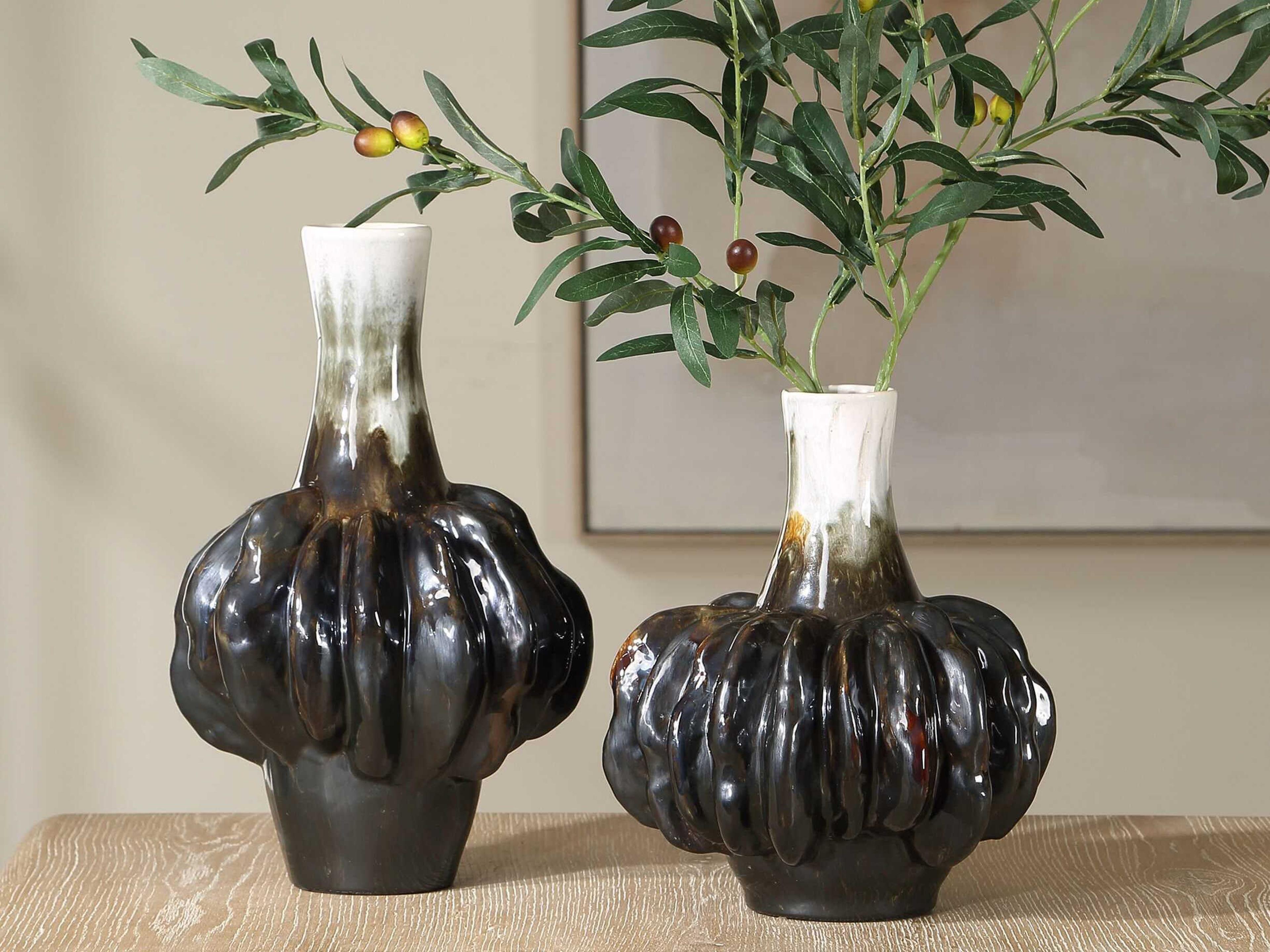 Uttermost Umbrian White & Brown Gourd Vases Set of 2