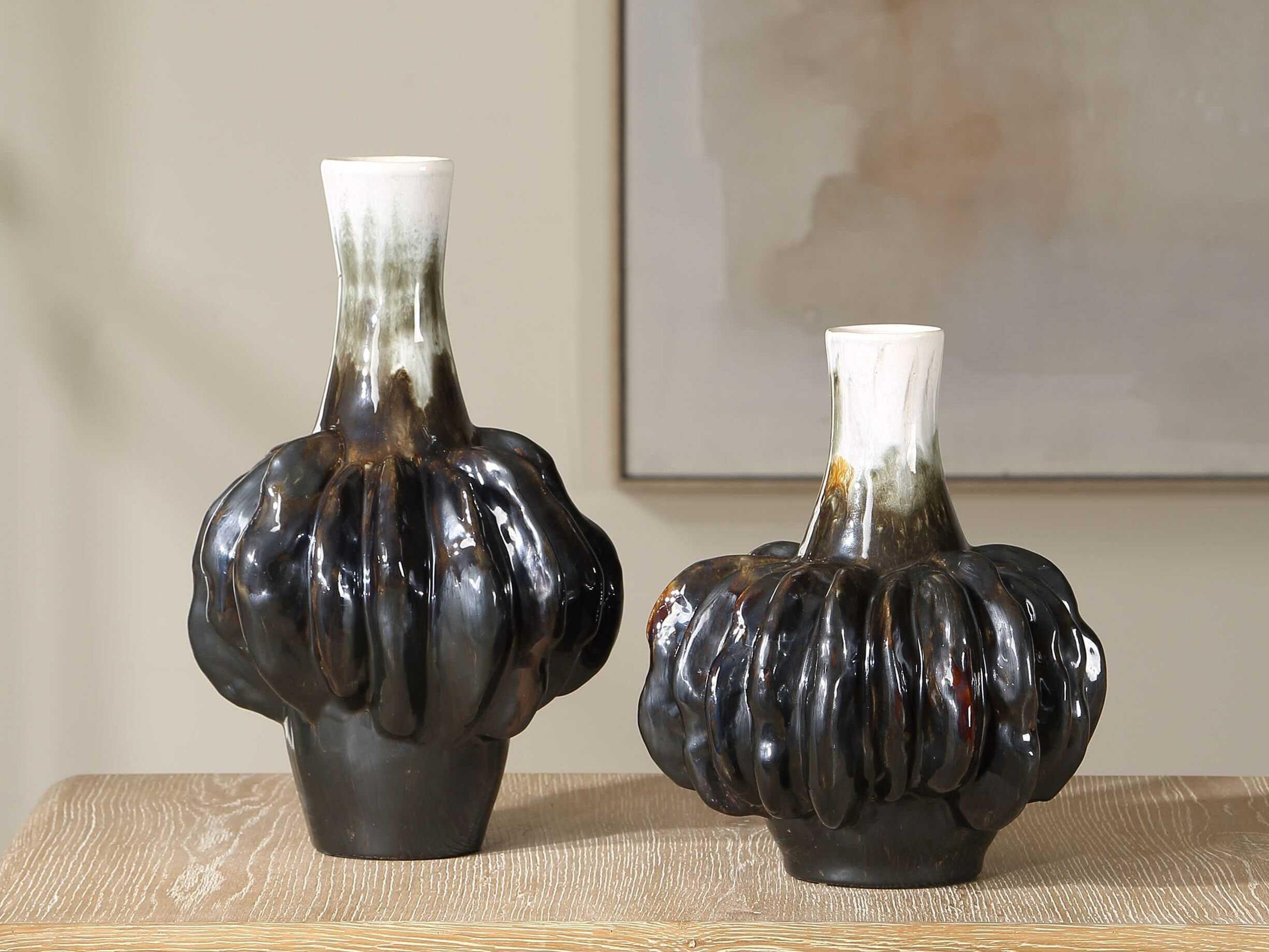 Uttermost Umbrian White & Brown Gourd Vases Set of 2