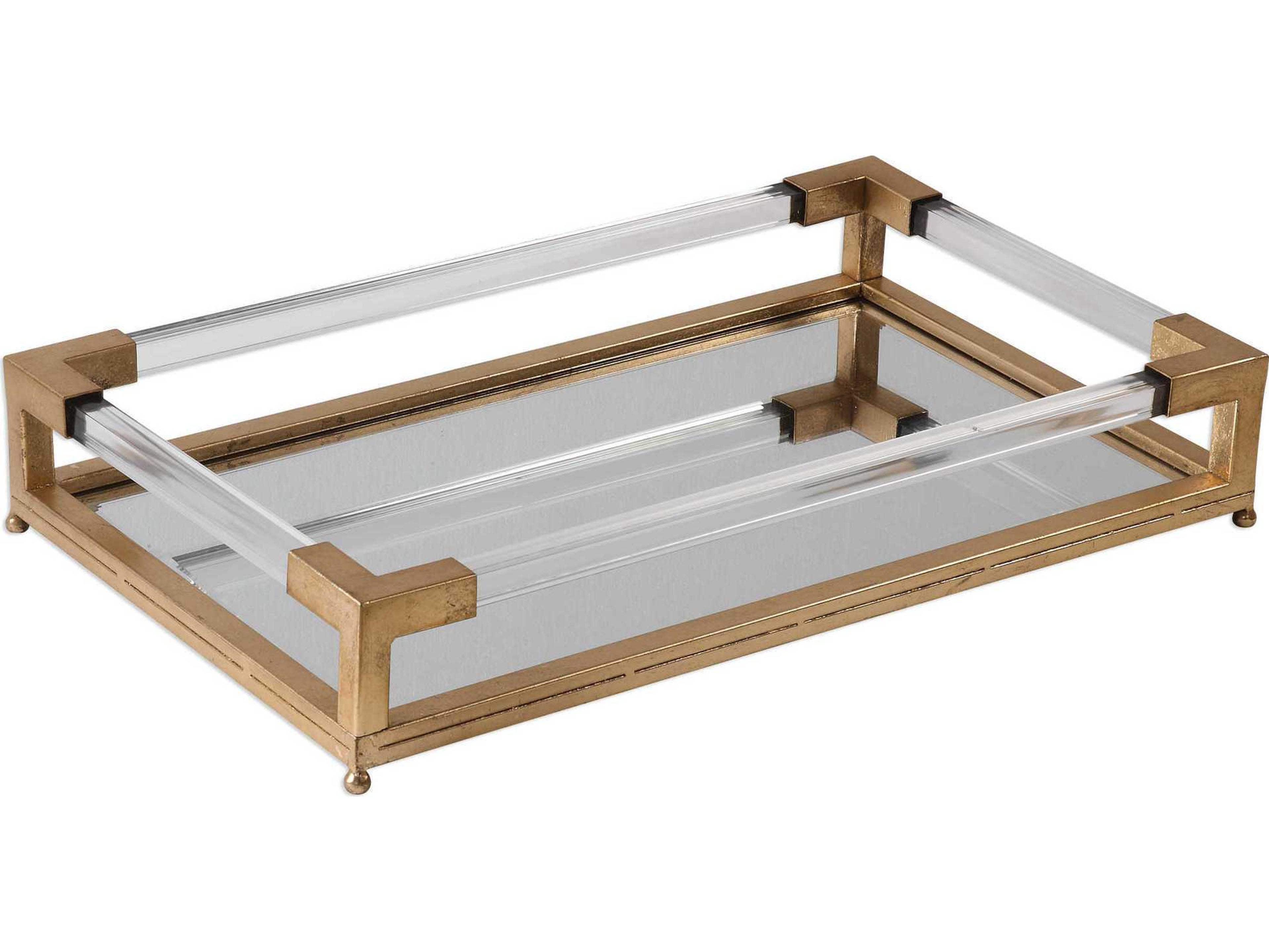 Uttermost Balkan Antiqued Gold Leaf Mirrored Serving Tray