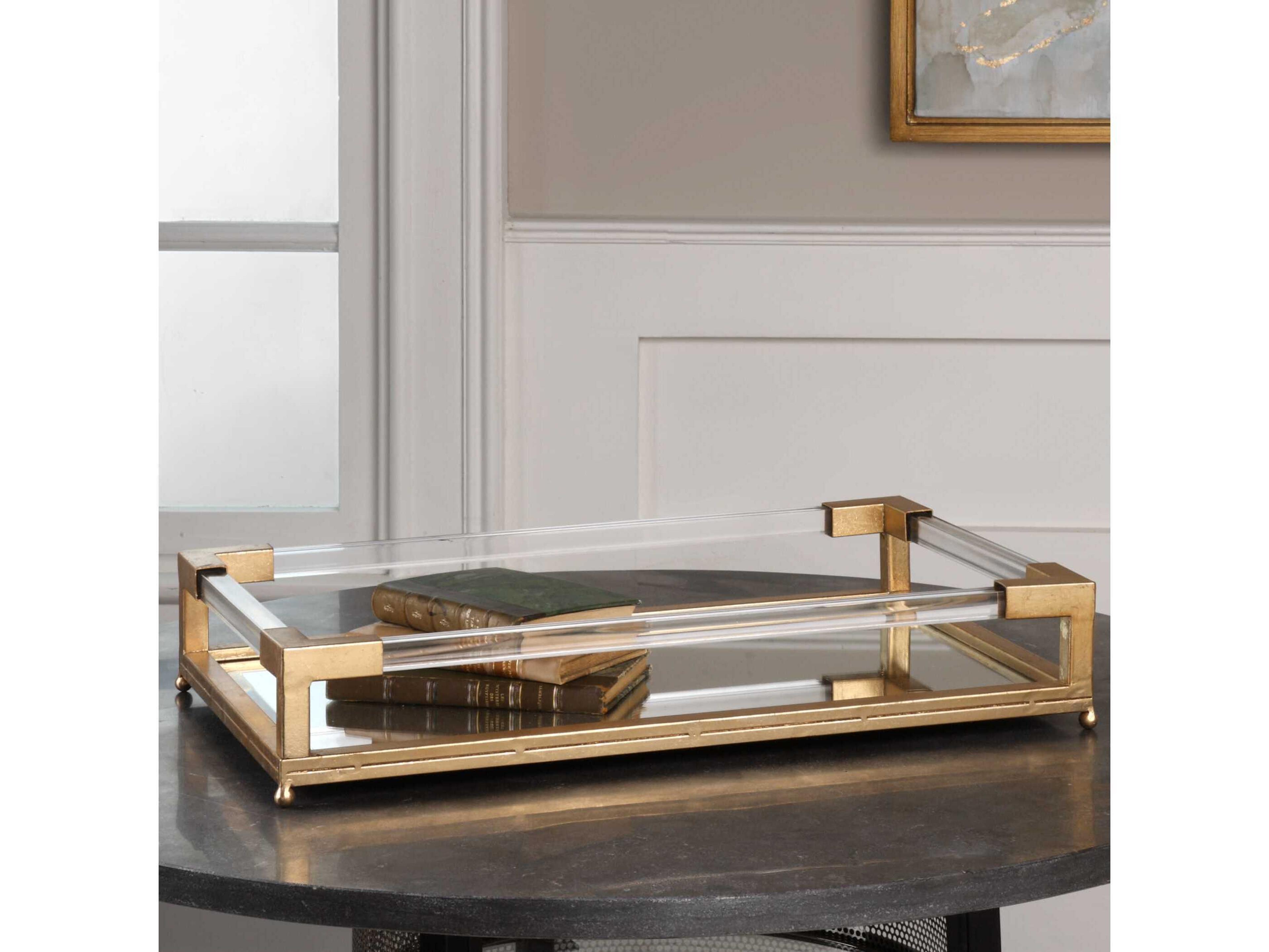 Uttermost Balkan Antiqued Gold Leaf Mirrored Serving Tray