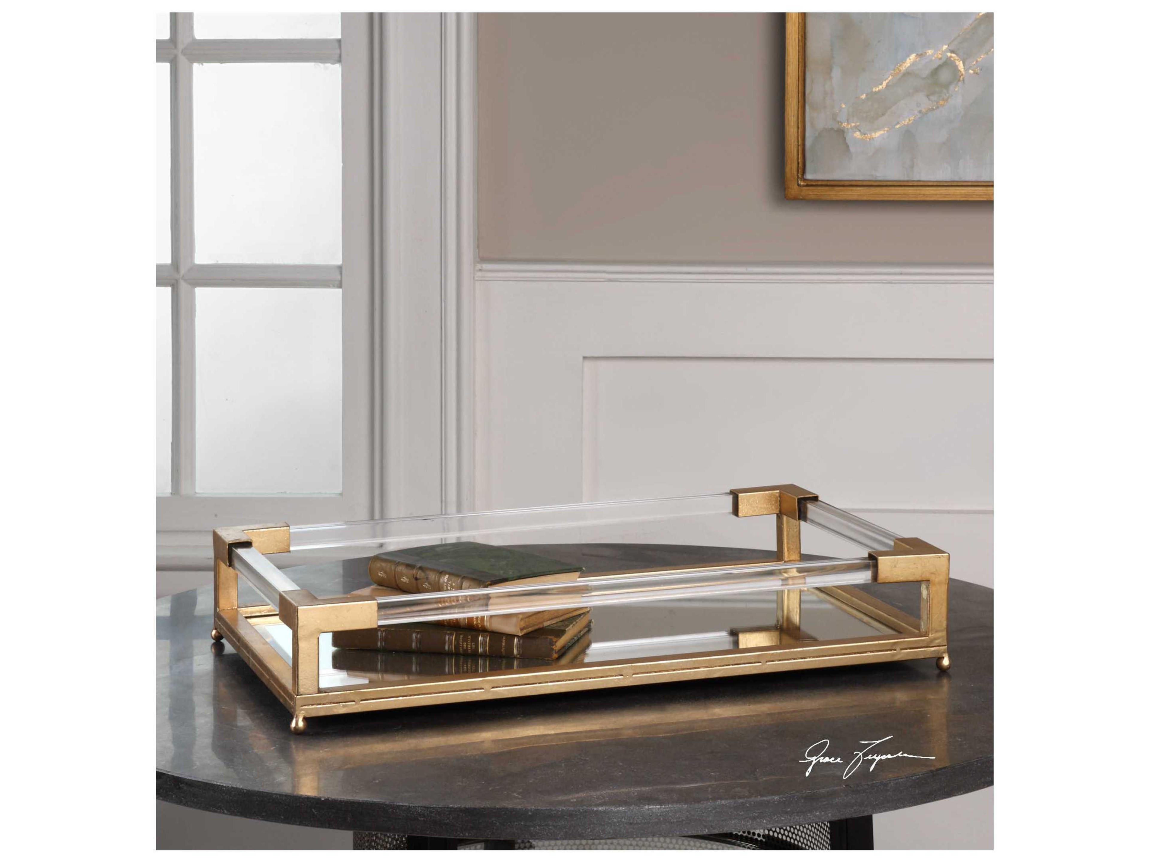 Uttermost Balkan Antiqued Gold Leaf Mirrored Serving Tray