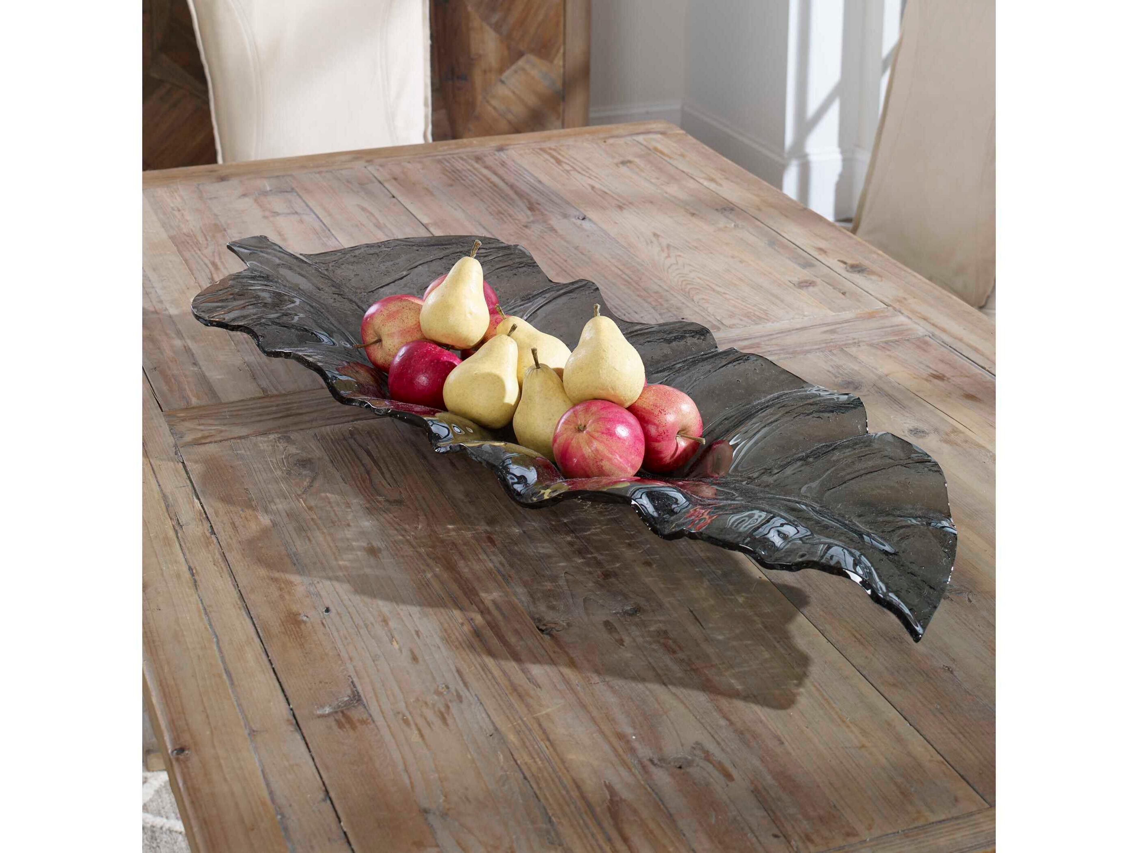 Uttermost Smoked Leaf Glass Tray