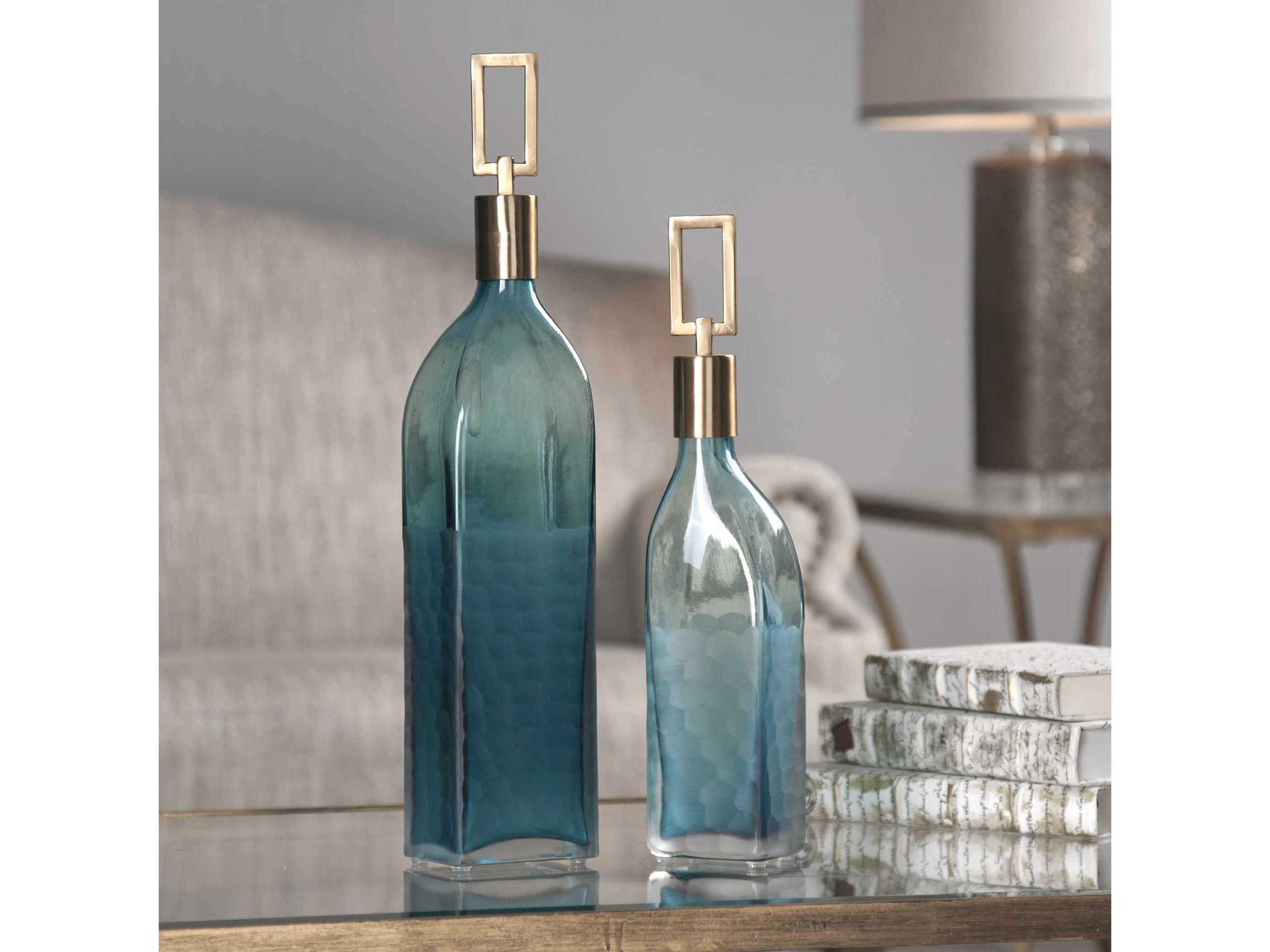 Uttermost Annabella Teal & Coffee Bronze Glass Bottles Set of 2