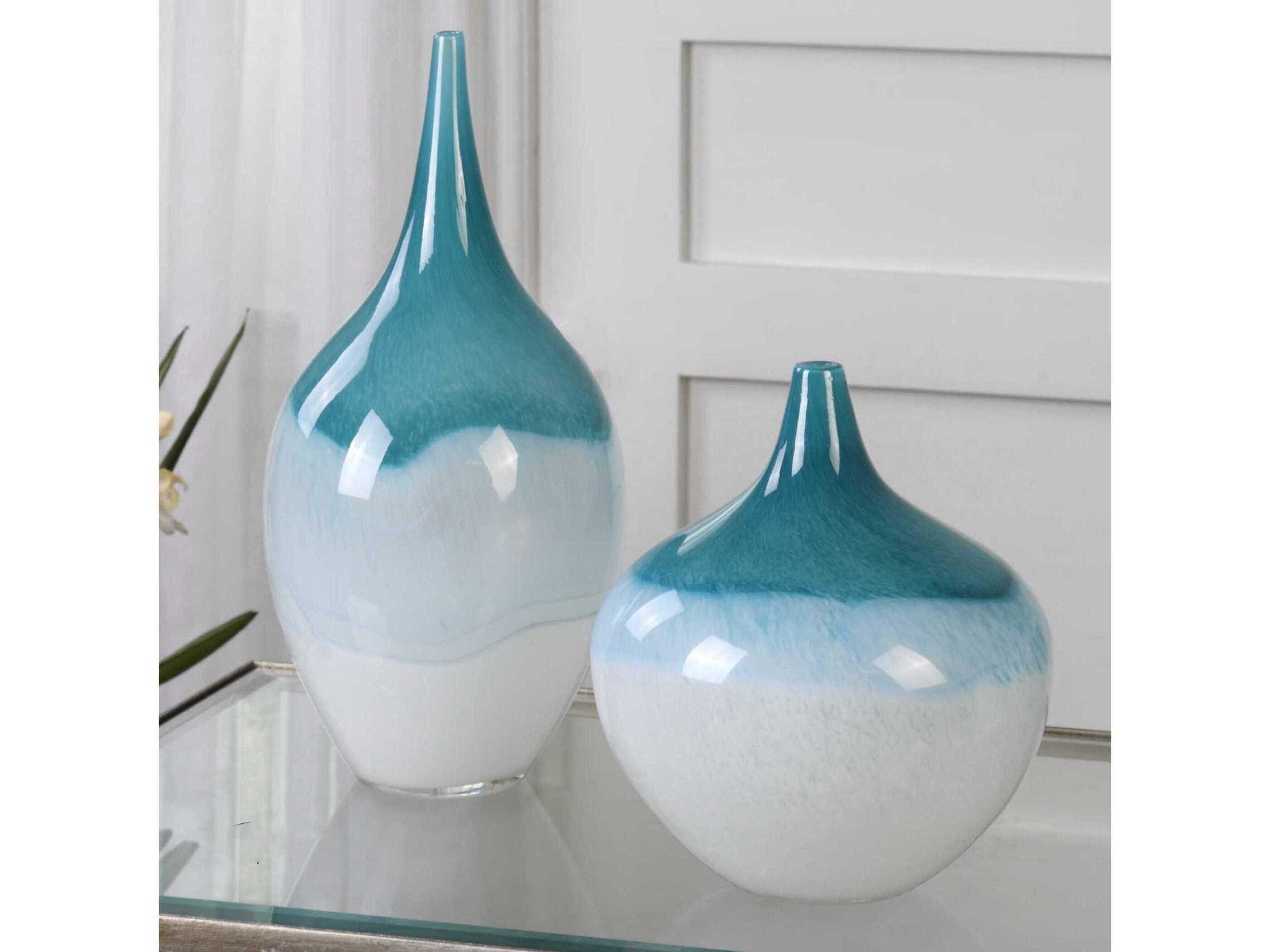 Uttermost Carla Teal Green & White Vases Set of 2