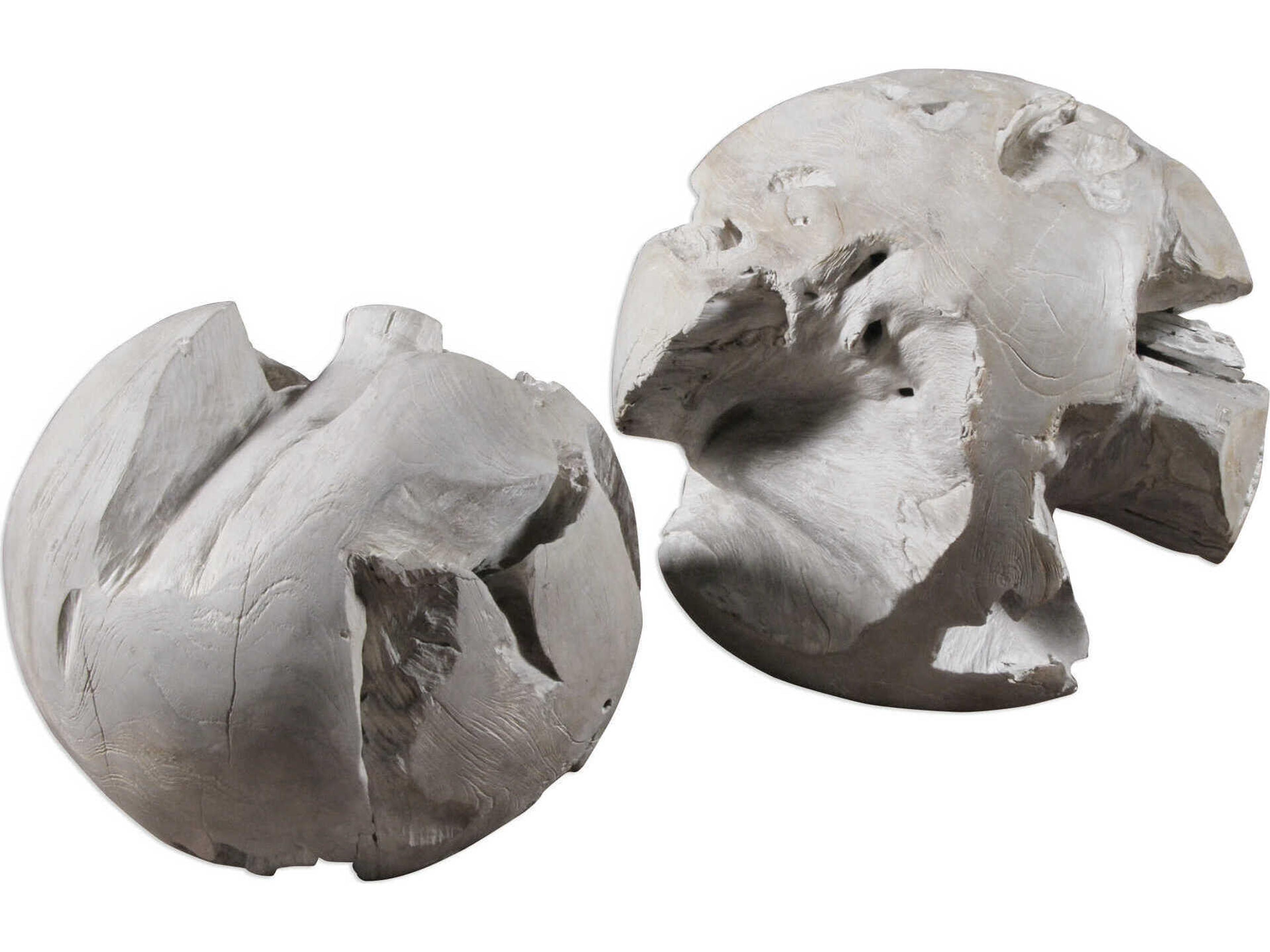 Uttermost Ermanno Teak Pale Gray Balls Set of 2
