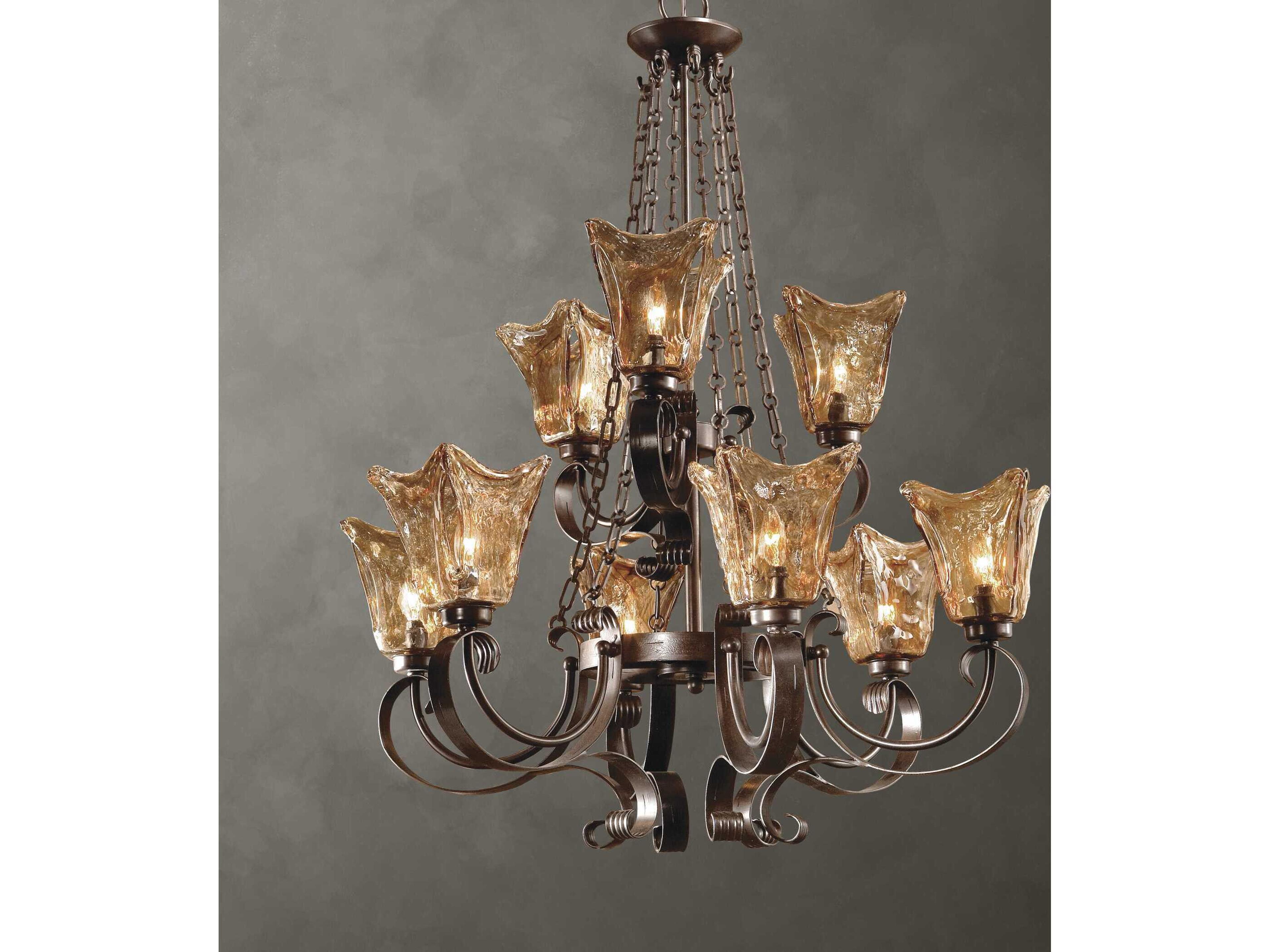 Vetraio 9-Light Oil Rubbed Bronze Glass Bell Candelabra Tiered Chandelier