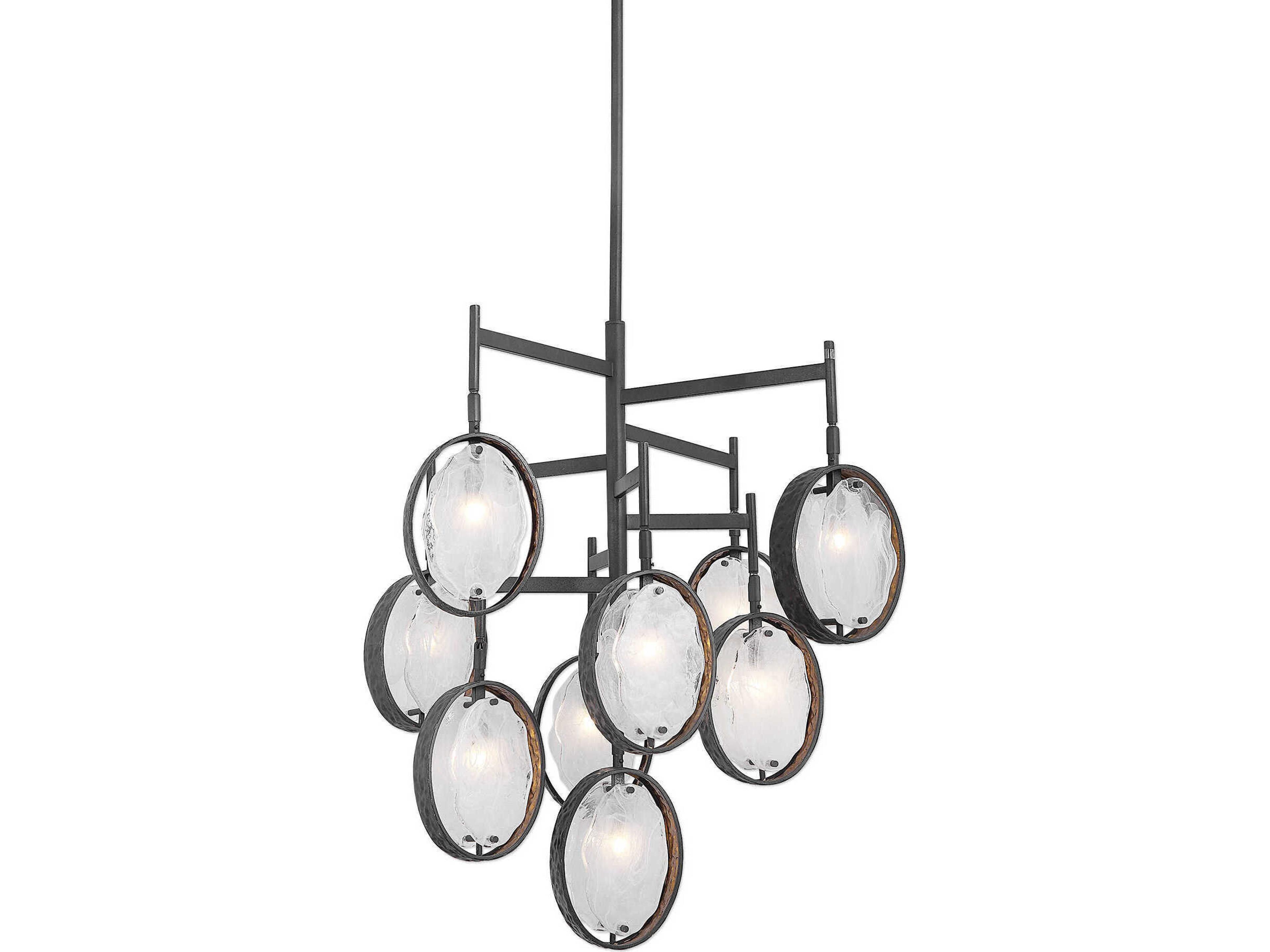 Maxin 9-Light Dark Hammered Bronze Glass Round Tiered Chandelier