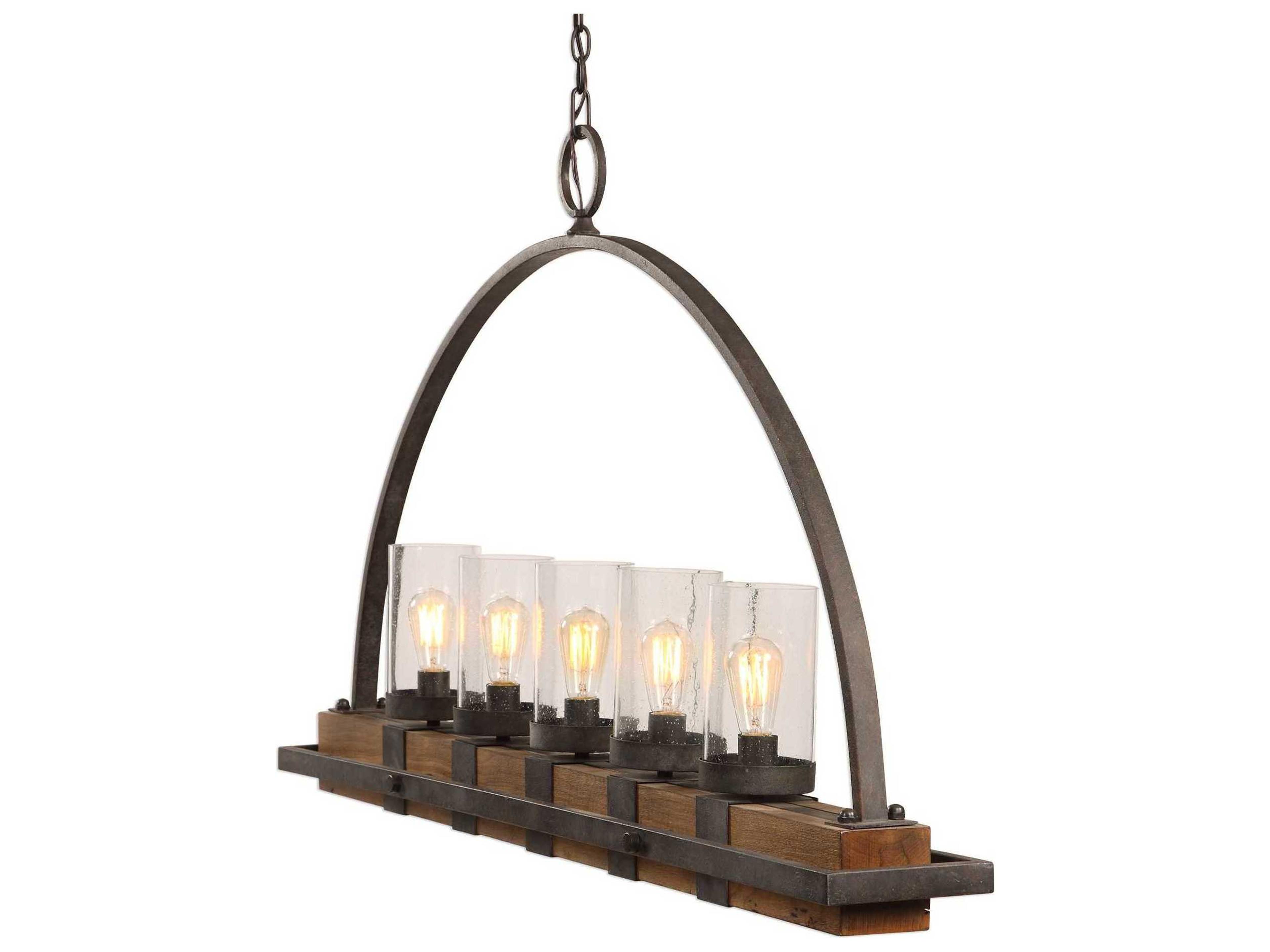 Uttermost Atwood 5-Light Deep Weathered Bronze Glass Cylinder Island Pendant