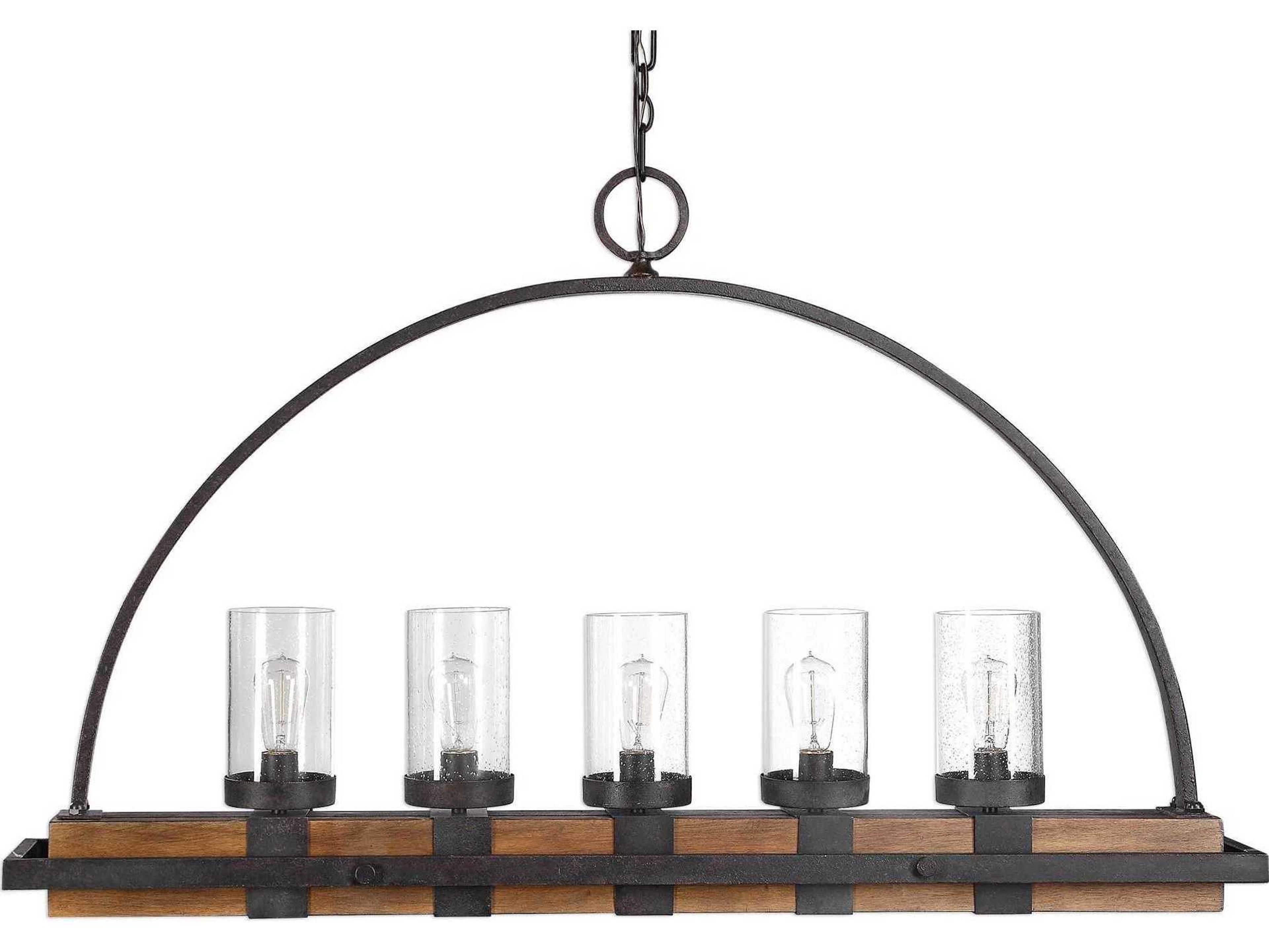 Uttermost Atwood 5-Light Deep Weathered Bronze Glass Cylinder Island Pendant