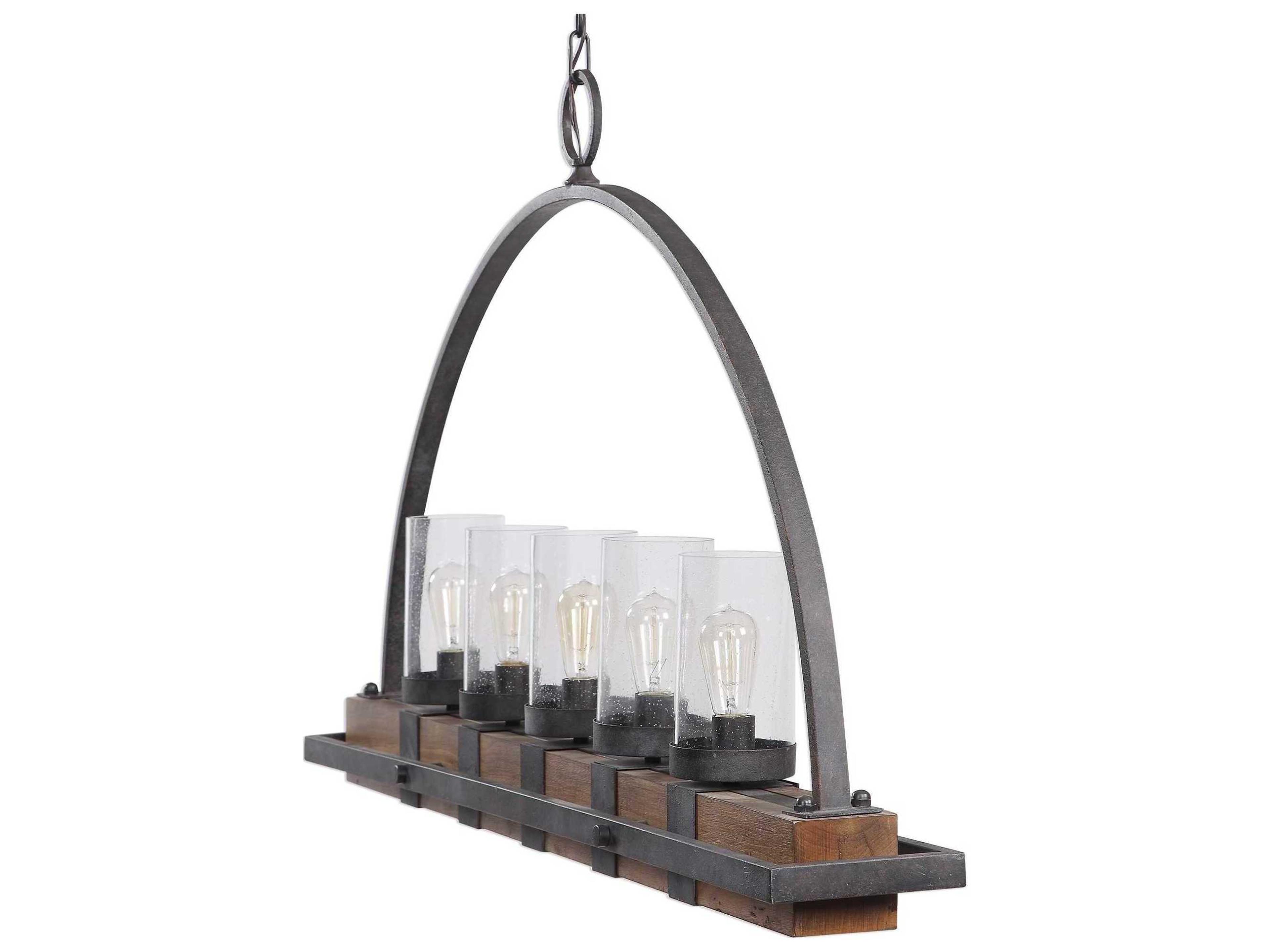 Uttermost Atwood 5-Light Deep Weathered Bronze Glass Cylinder Island Pendant