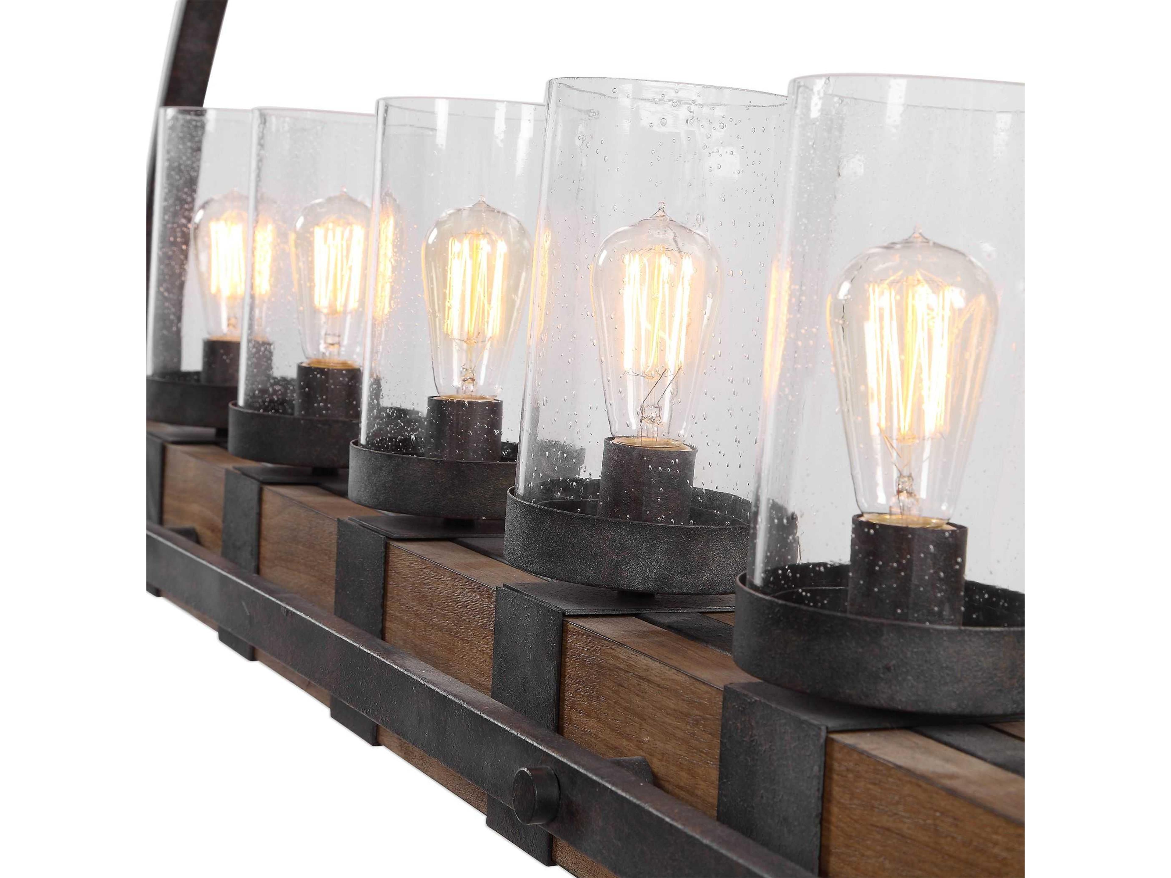 Uttermost Atwood 5-Light Deep Weathered Bronze Glass Cylinder Island Pendant