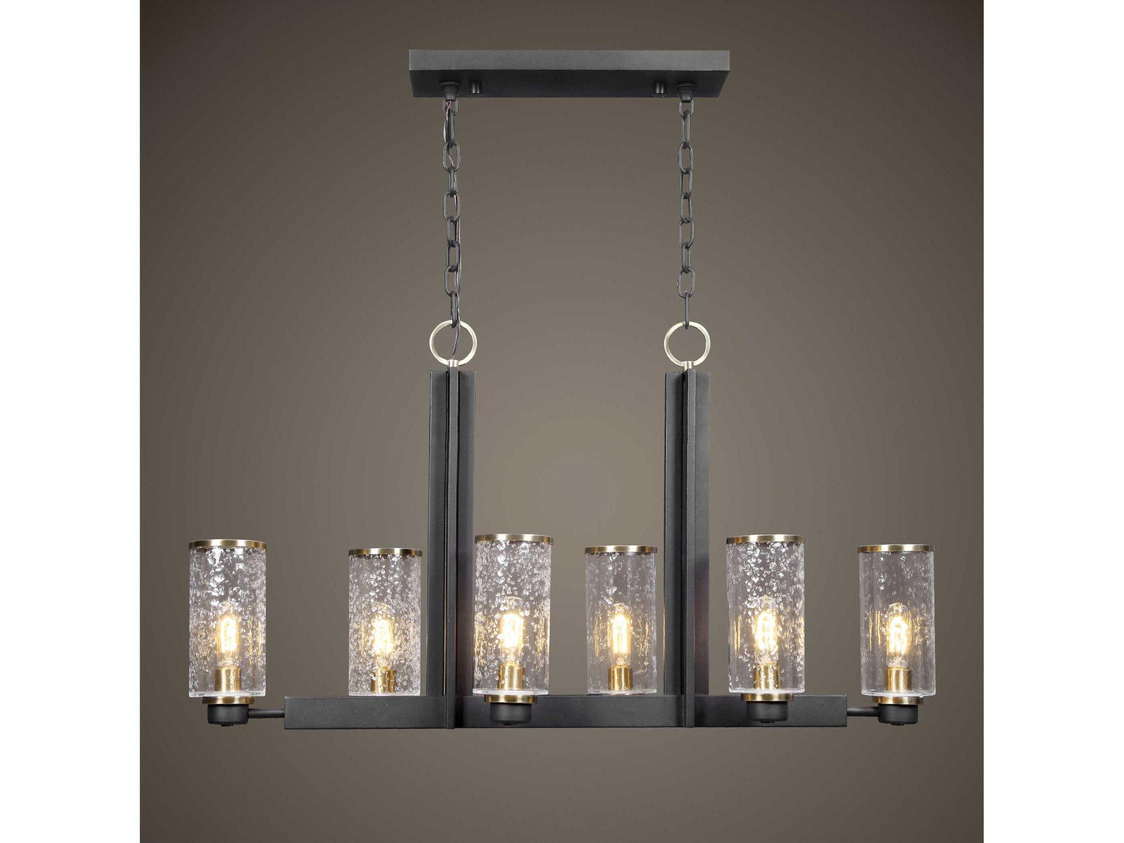 Uttermost Jarsdel 6-Light Black Antique Brass Glass Cylinder Linear Island Pendant
