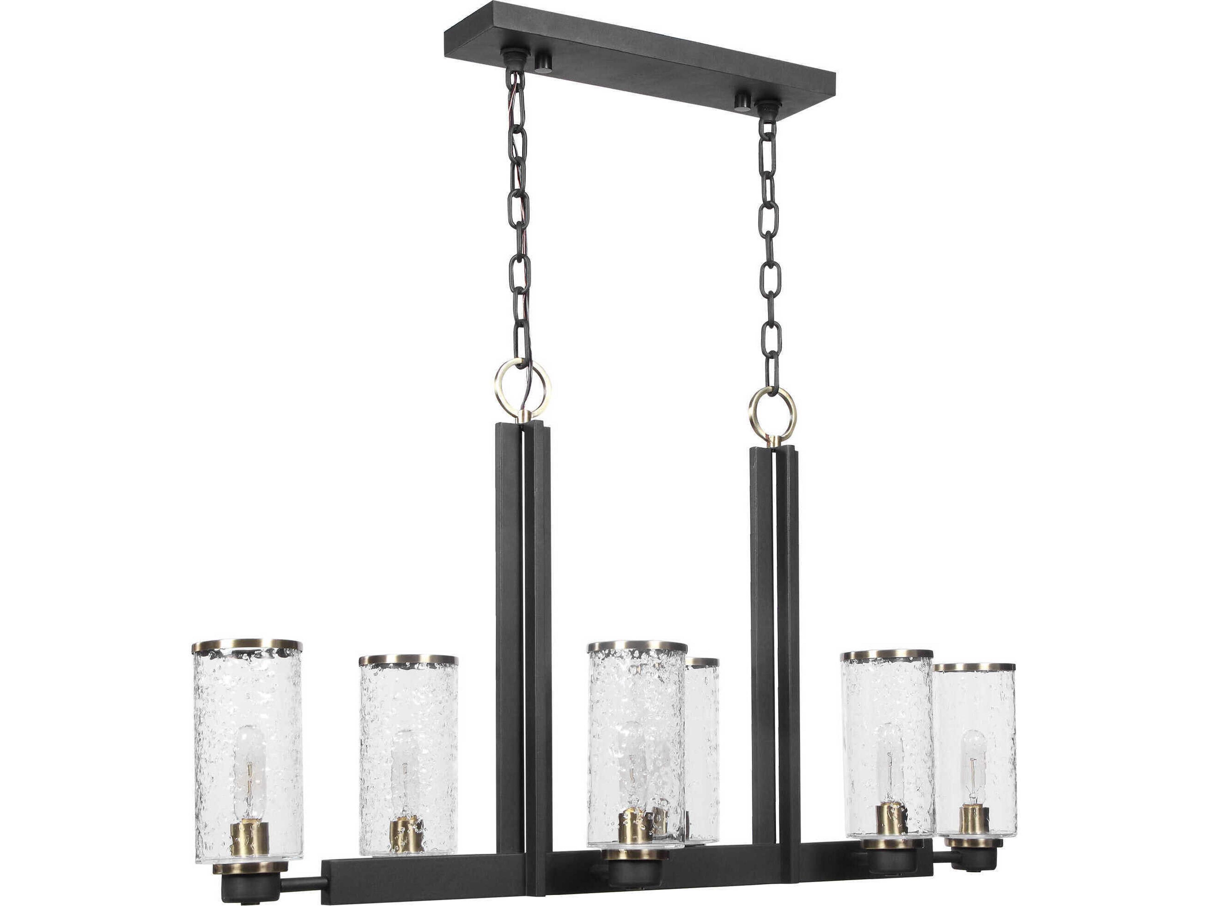 Uttermost Jarsdel 6-Light Black Antique Brass Glass Cylinder Linear Island Pendant