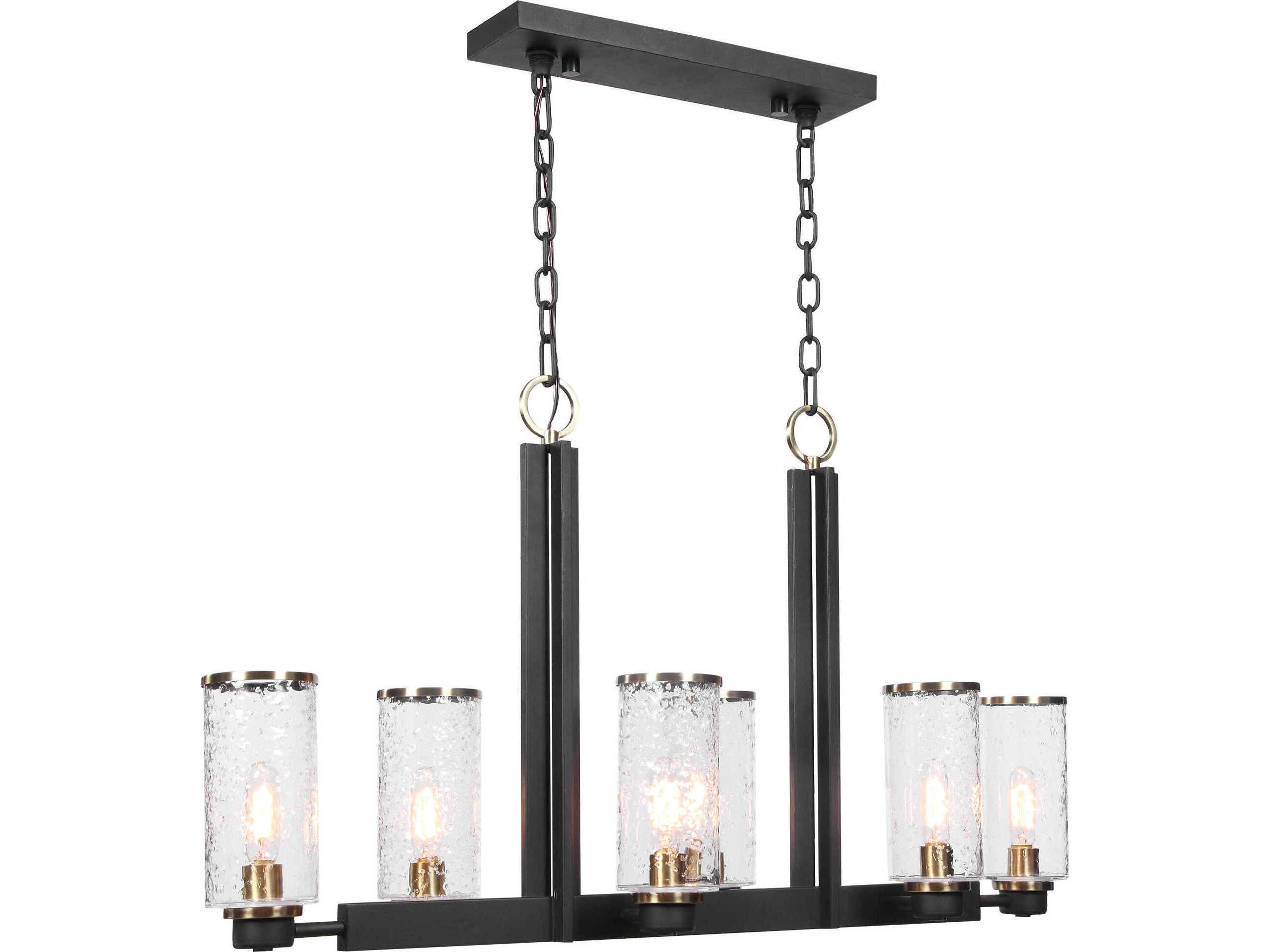 Uttermost Jarsdel 6-Light Black Antique Brass Glass Cylinder Linear Island Pendant