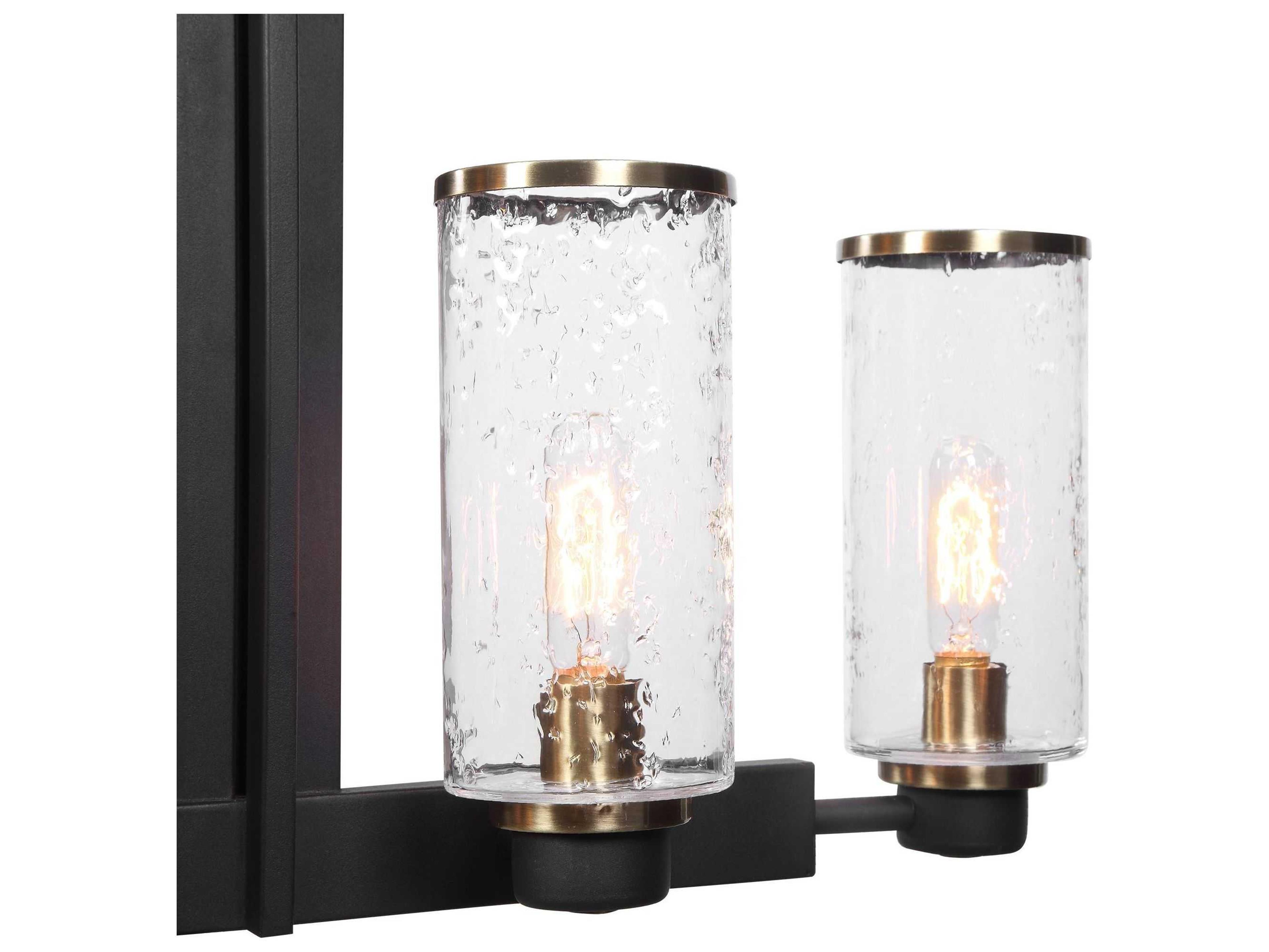 Uttermost Jarsdel 6-Light Black Antique Brass Glass Cylinder Linear Island Pendant
