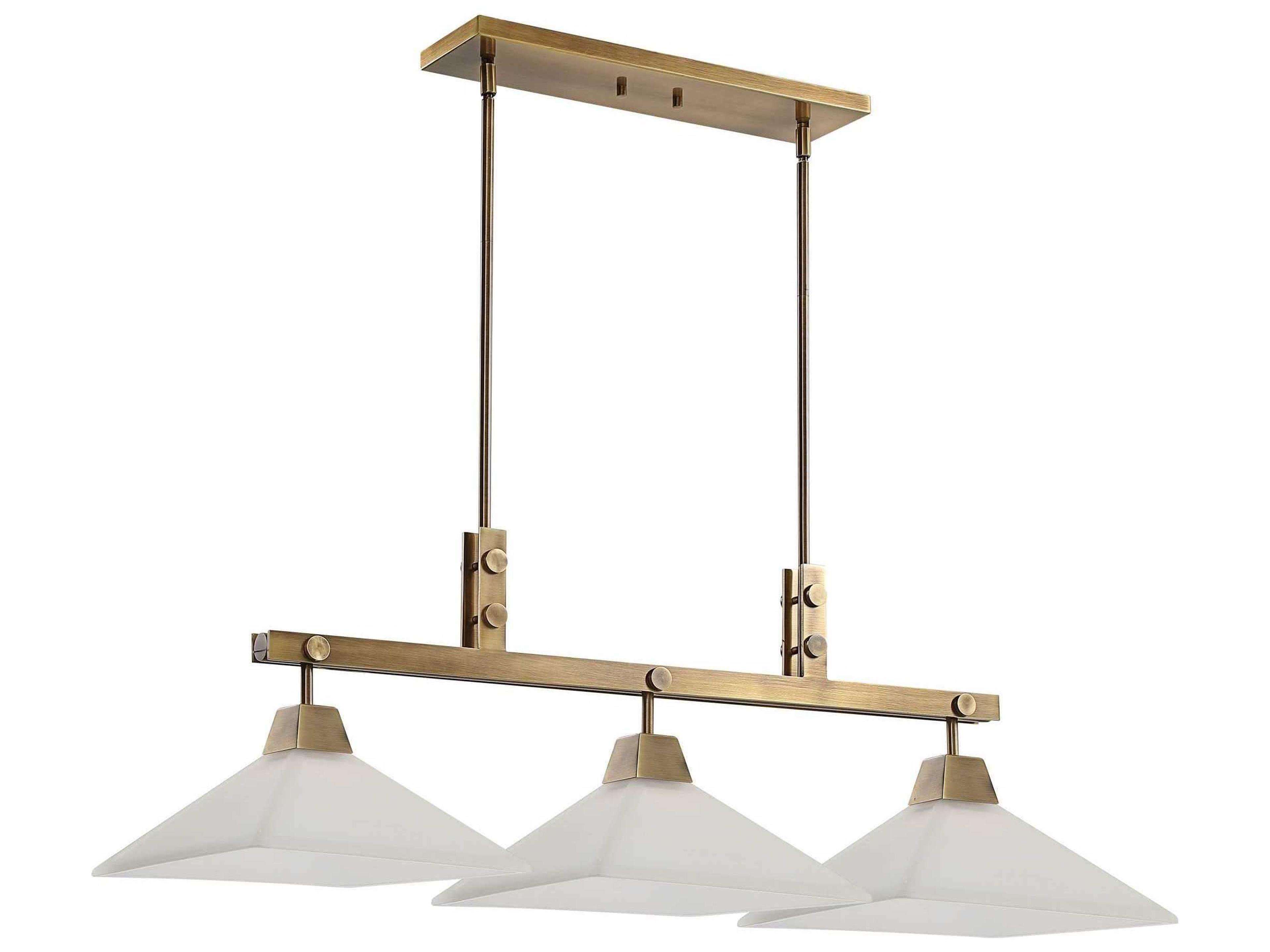 Uttermost Brookdale 3-Light Aged Brass Glass Linear Island Pendant