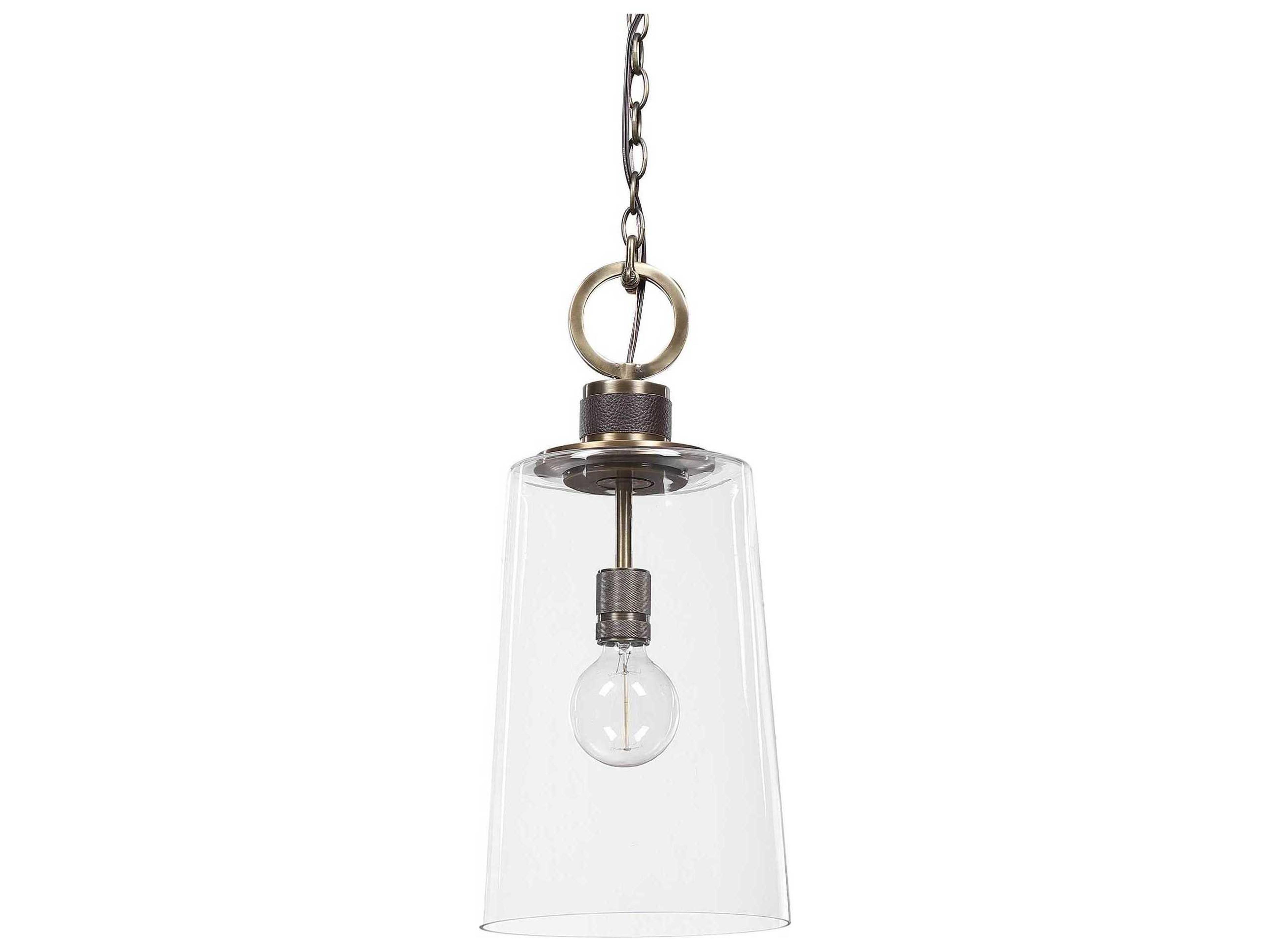 Uttermost Rosston 1-Light Antique Brass Glass Cylinder Pendant