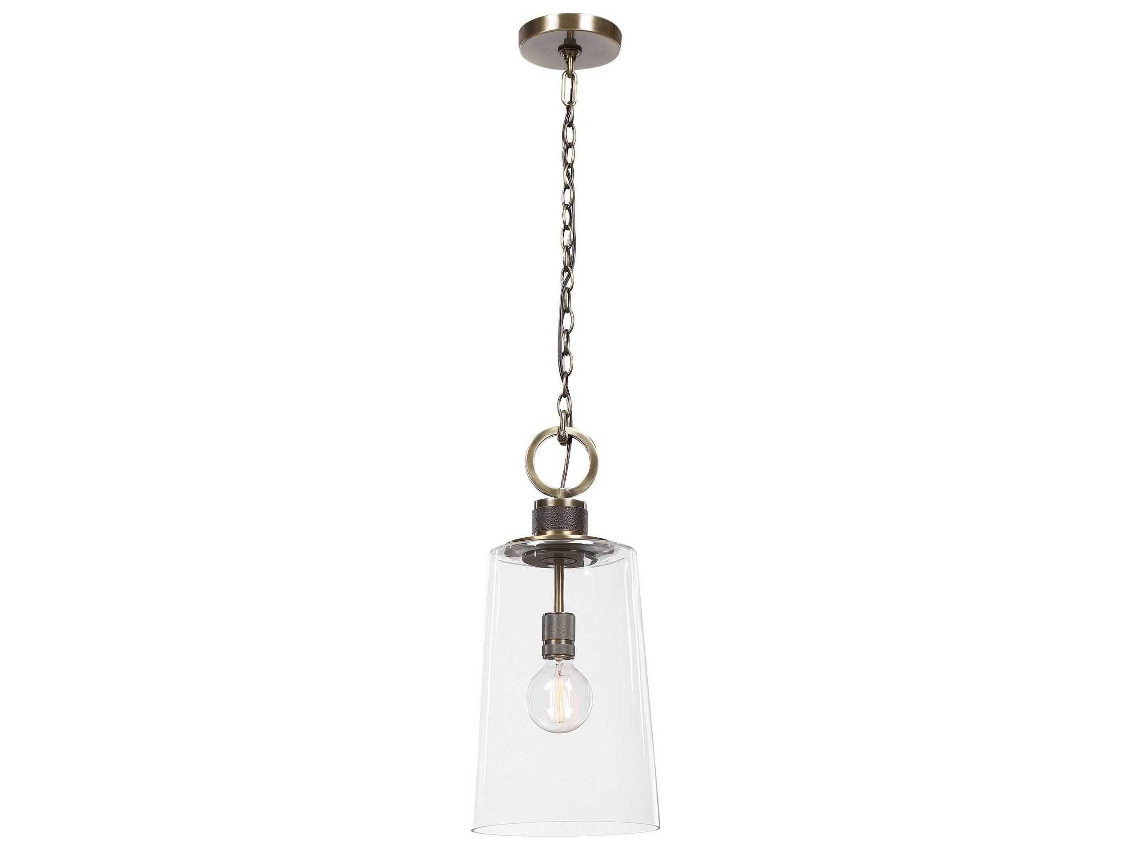 Uttermost Rosston 1-Light Antique Brass Glass Cylinder Pendant