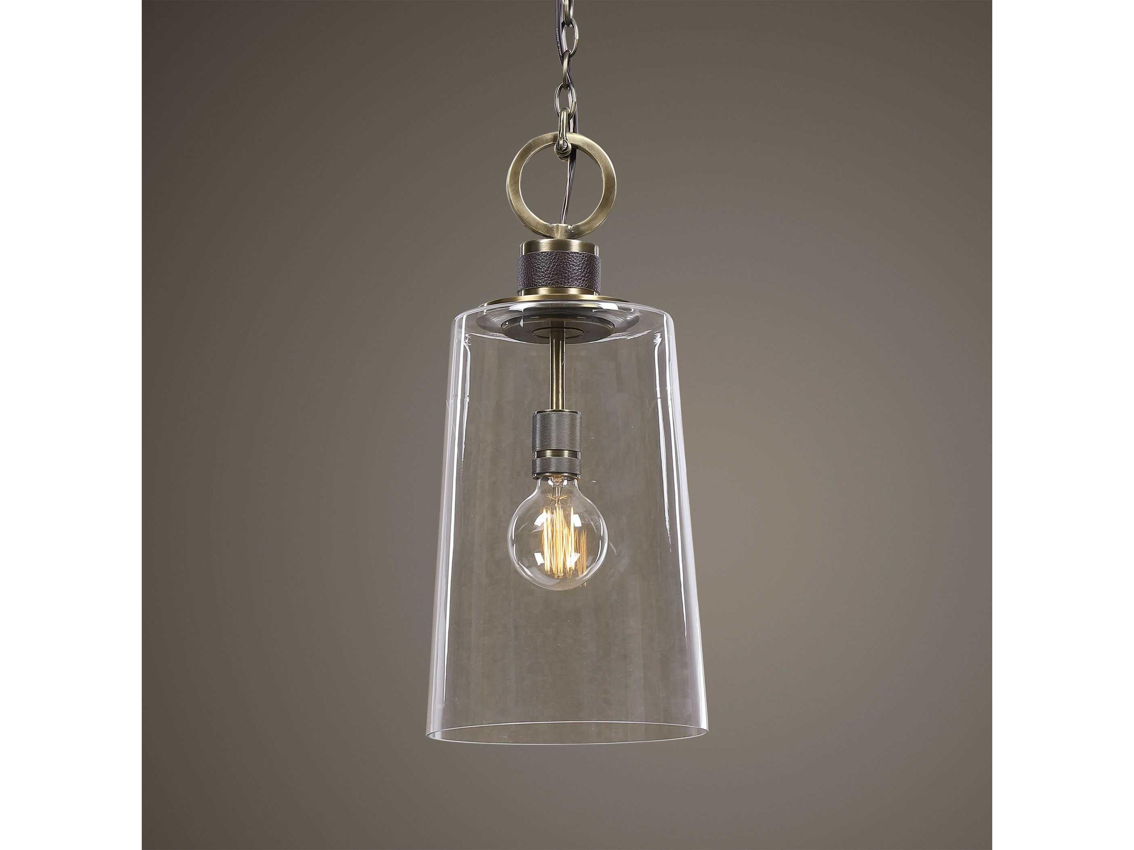 Uttermost Rosston 1-Light Antique Brass Glass Cylinder Pendant