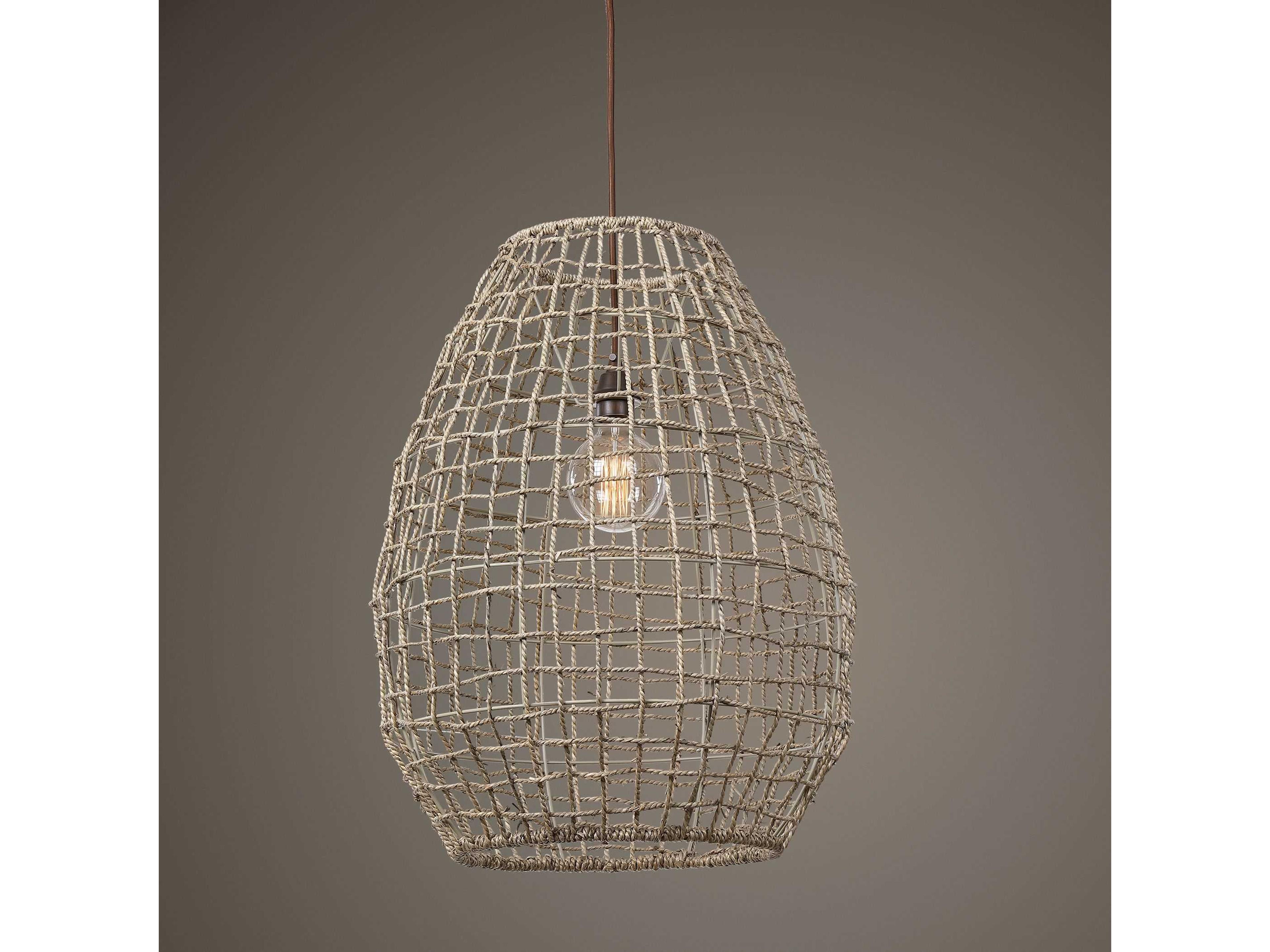 Uttermost Cross 1-Light Natural Woven Seagrass Brown Pendant