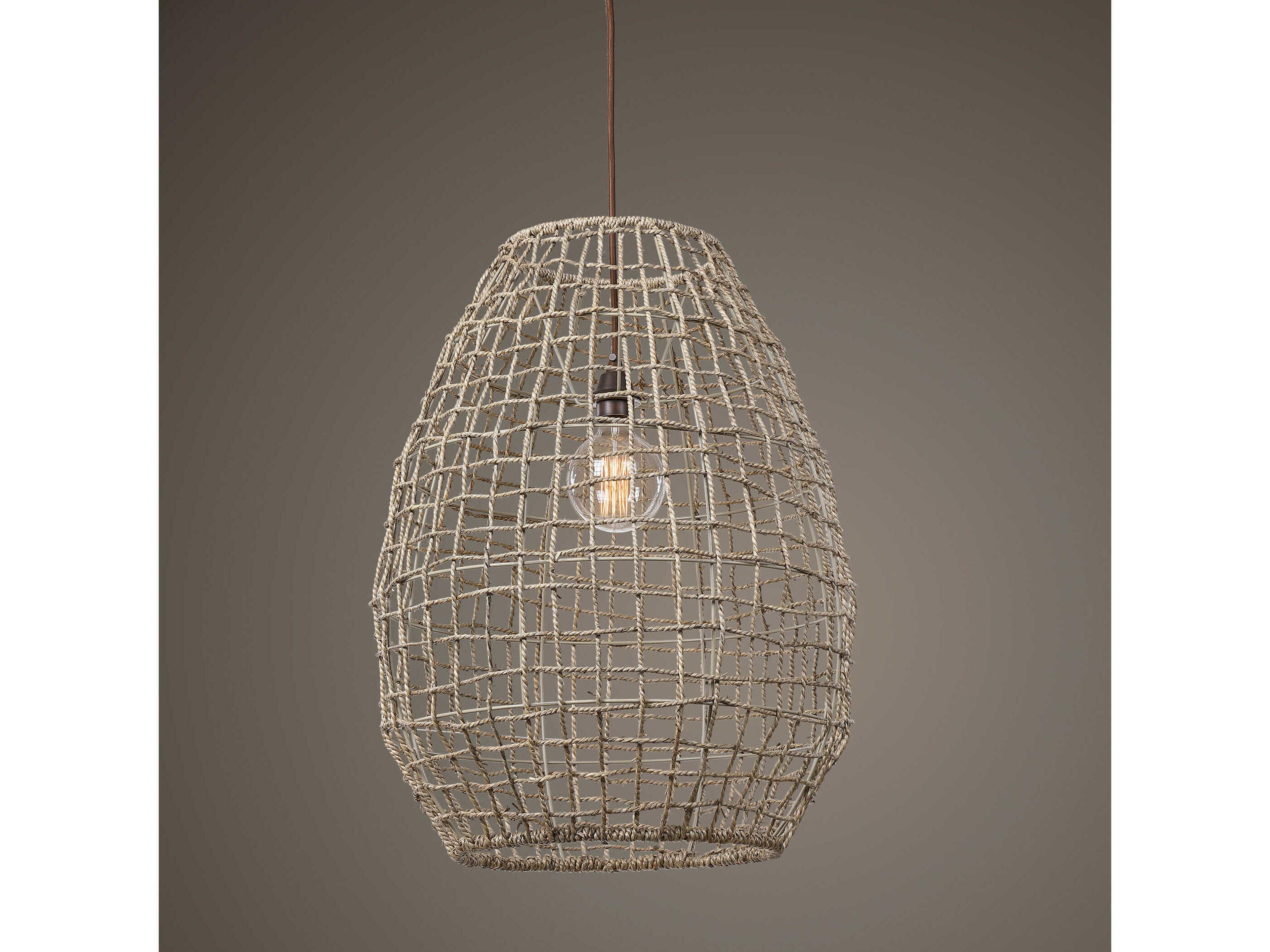Uttermost Cross 1-Light Natural Woven Seagrass Brown Pendant