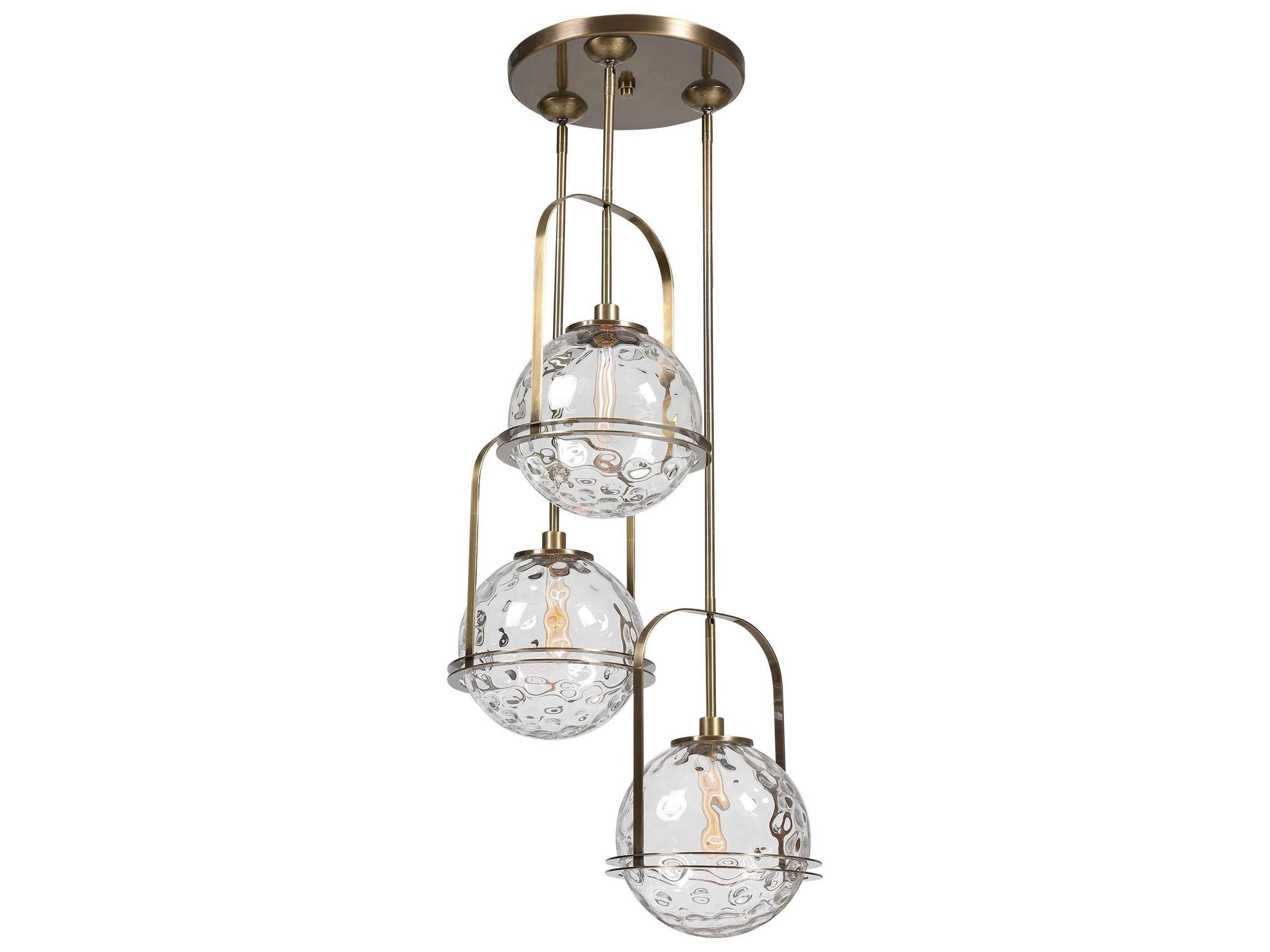 Uttermost Mimas 3-Light Antique Brass Glass Globe Pendant