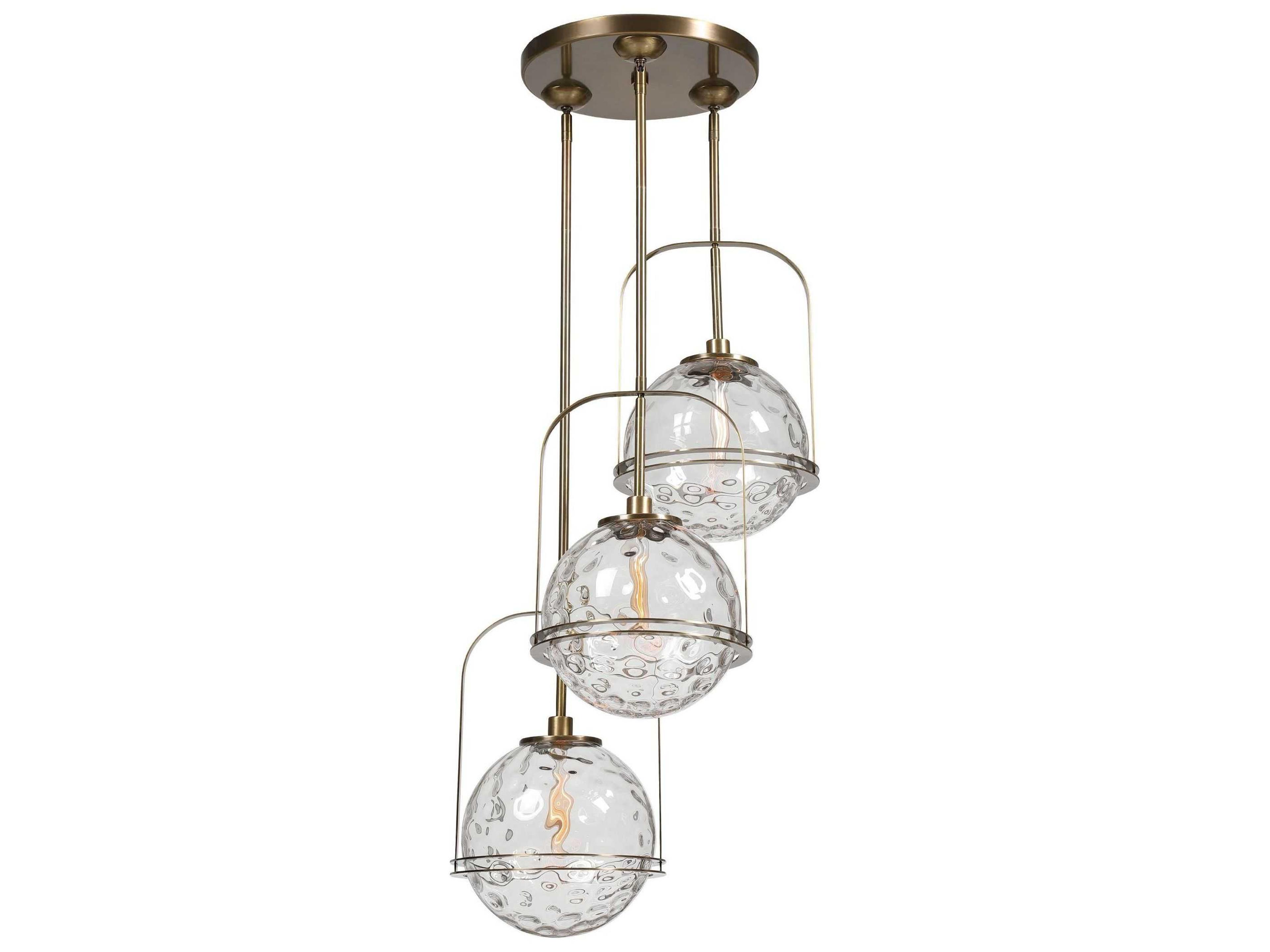 Uttermost Mimas 3-Light Antique Brass Glass Globe Pendant