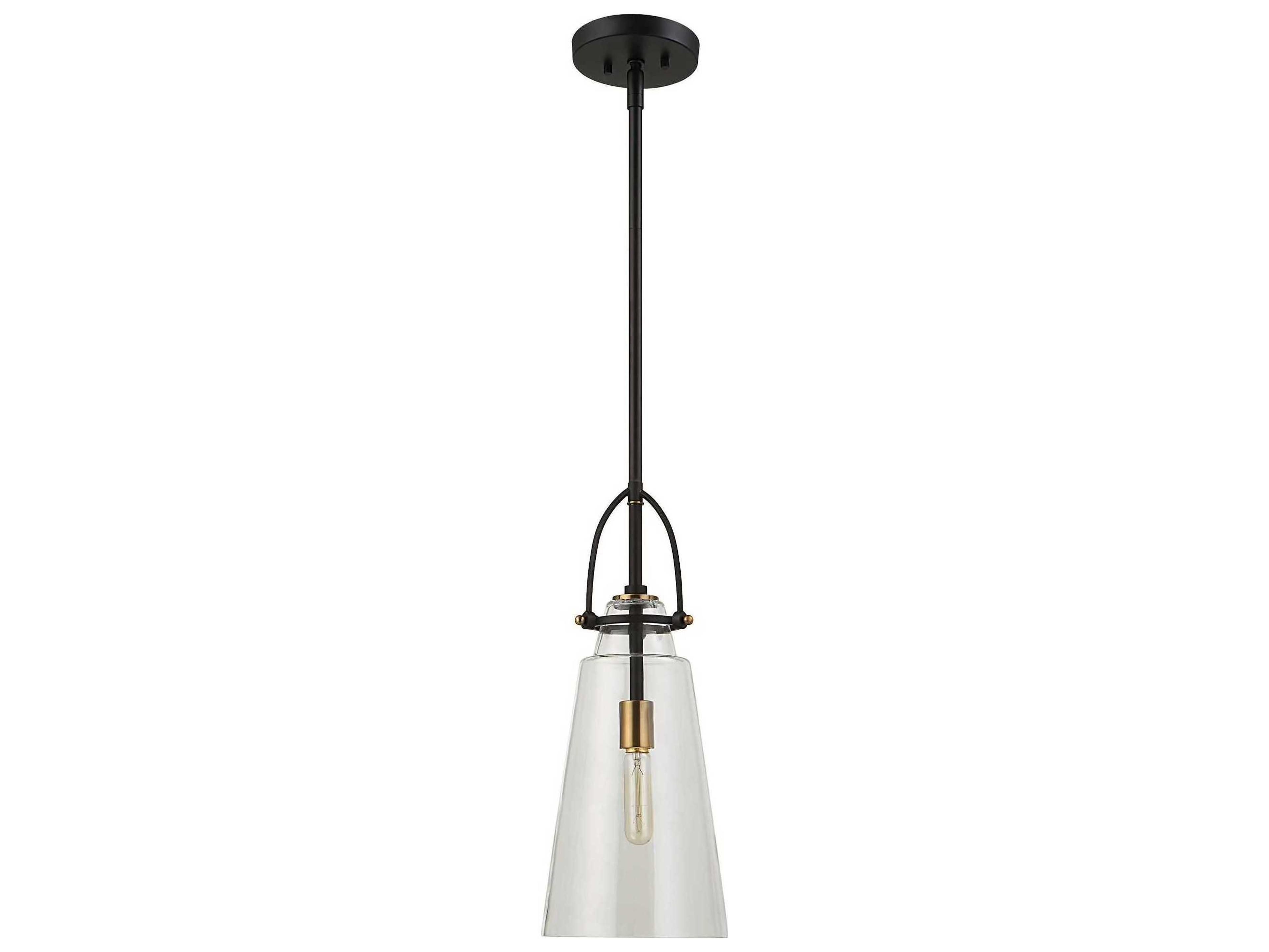 Uttermost 1-Light Black Antique Brass Glass Mini Pendant