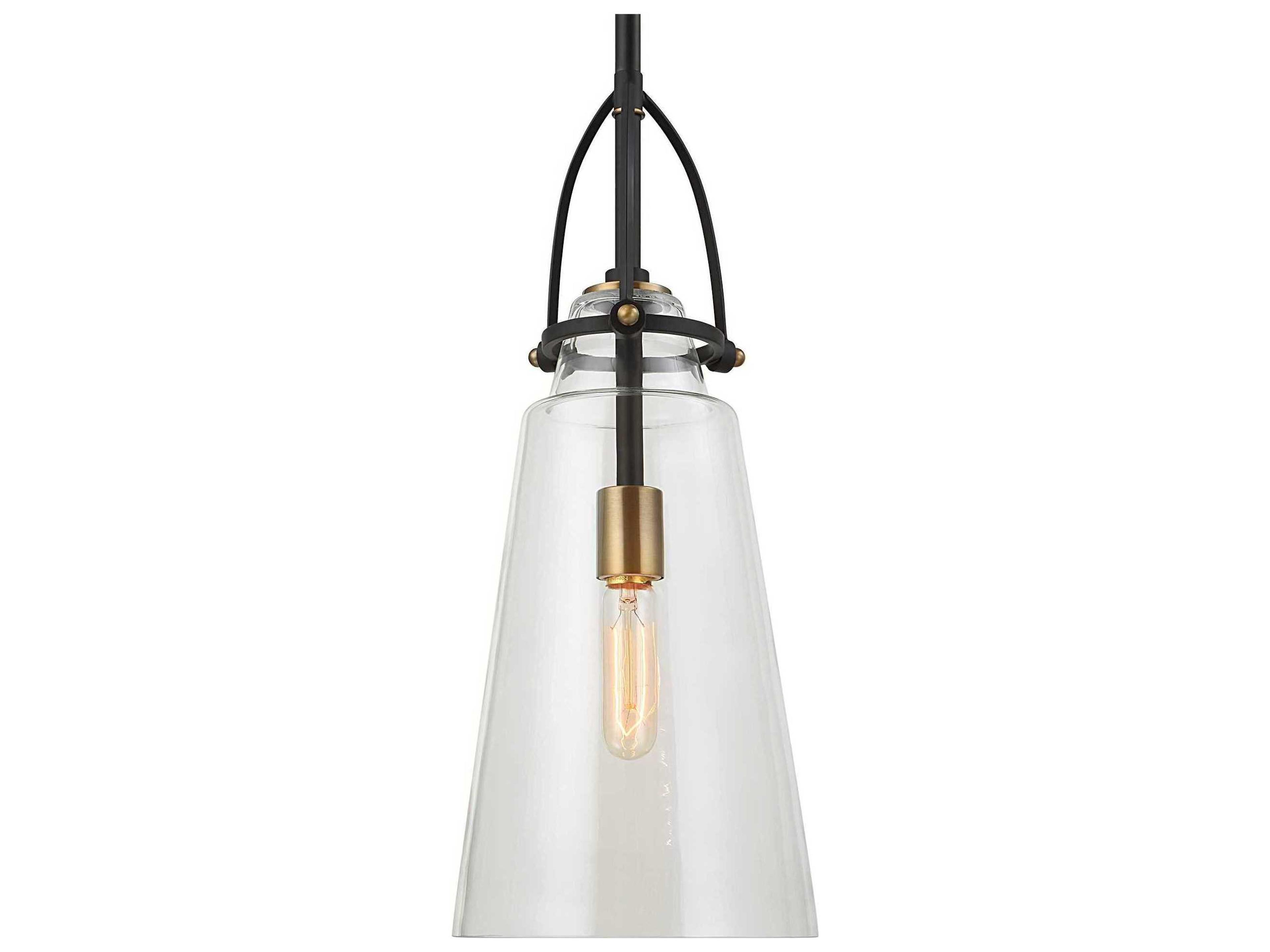 Uttermost 1-Light Black Antique Brass Glass Mini Pendant