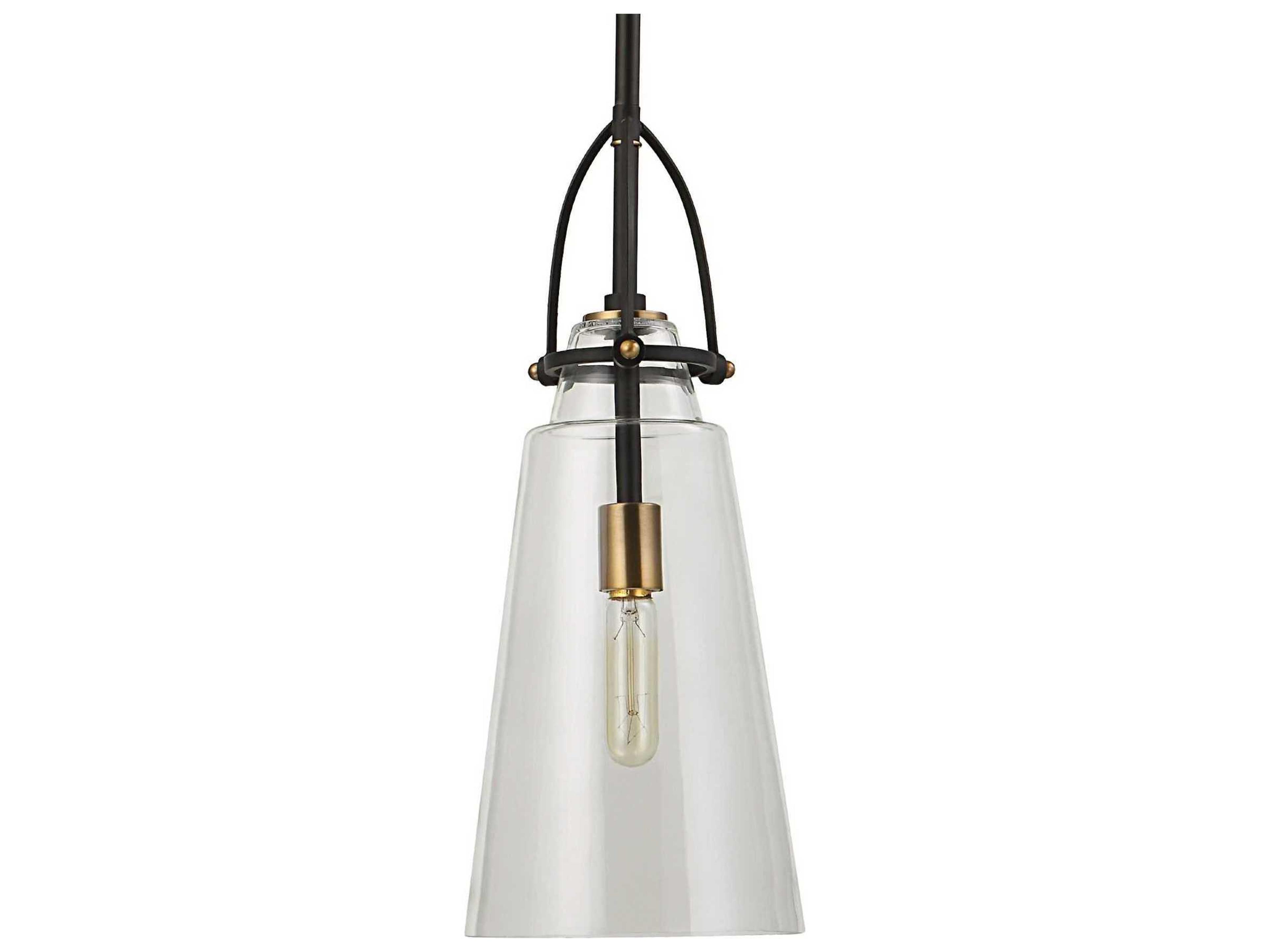 Uttermost 1-Light Black Antique Brass Glass Mini Pendant