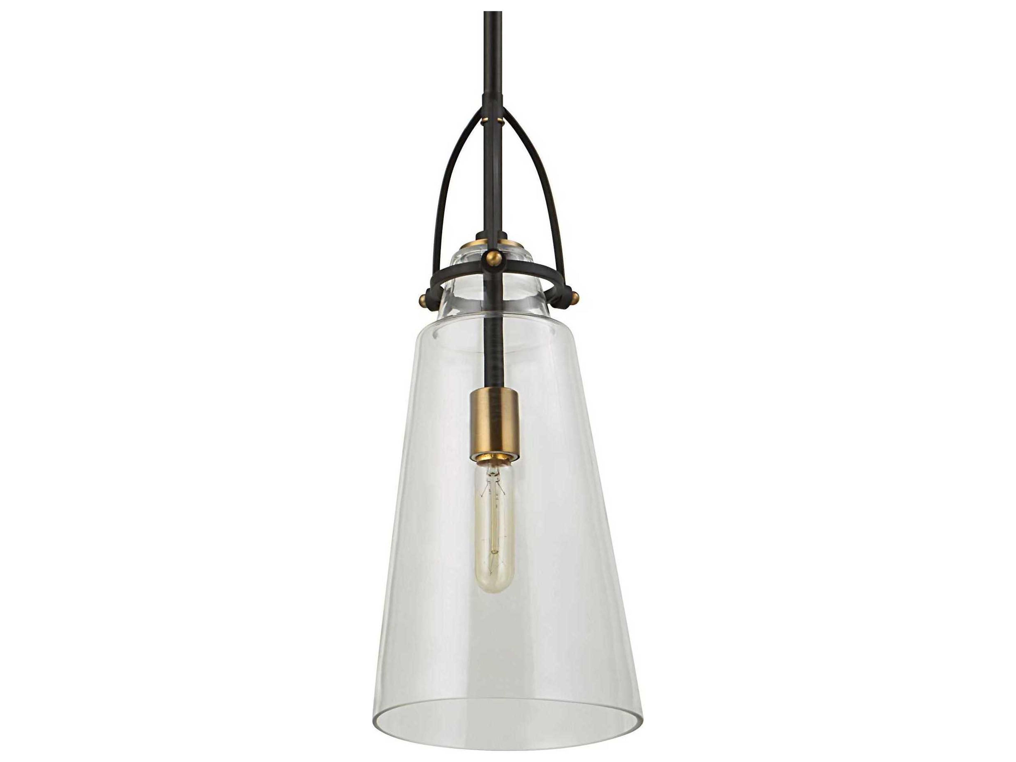 Uttermost 1-Light Black Antique Brass Glass Mini Pendant