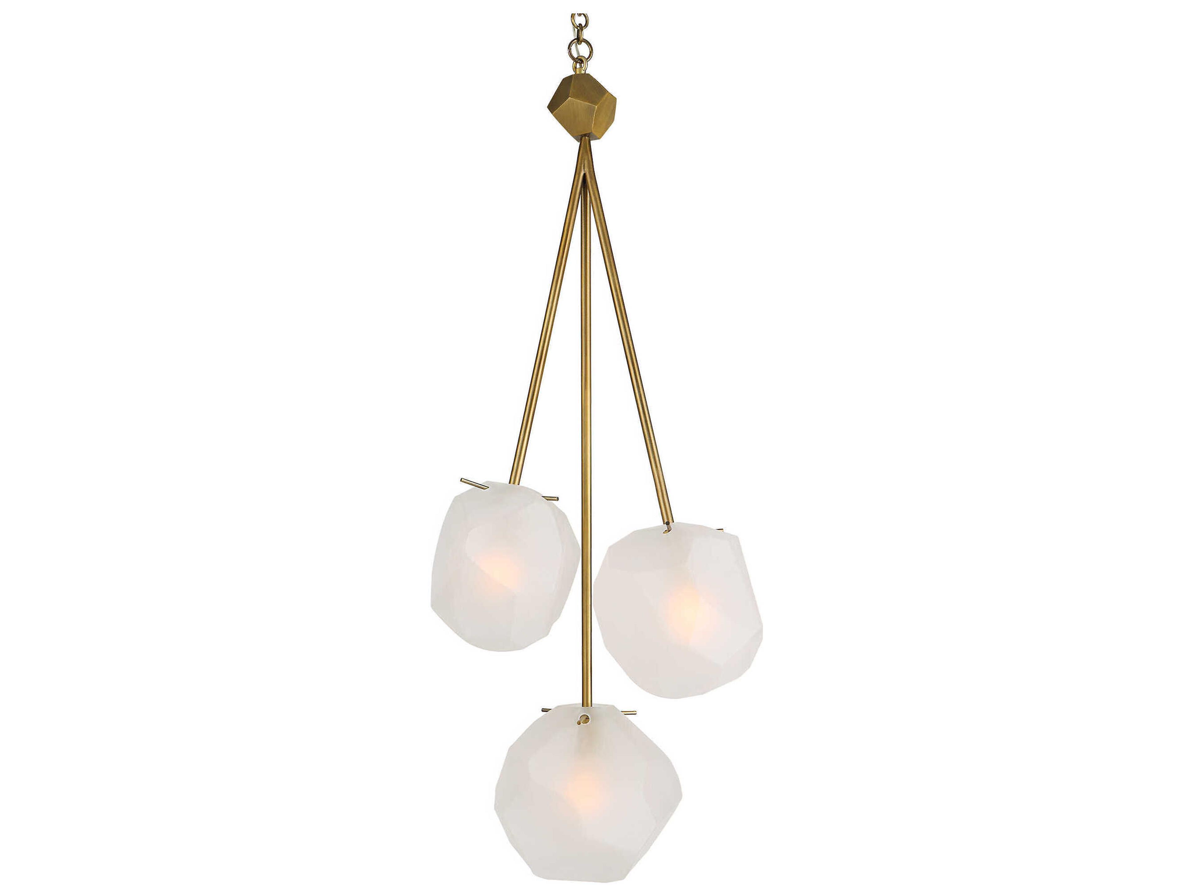 Uttermost Geodesic 3-Light Matte Antique Brass Glass Round Pendant