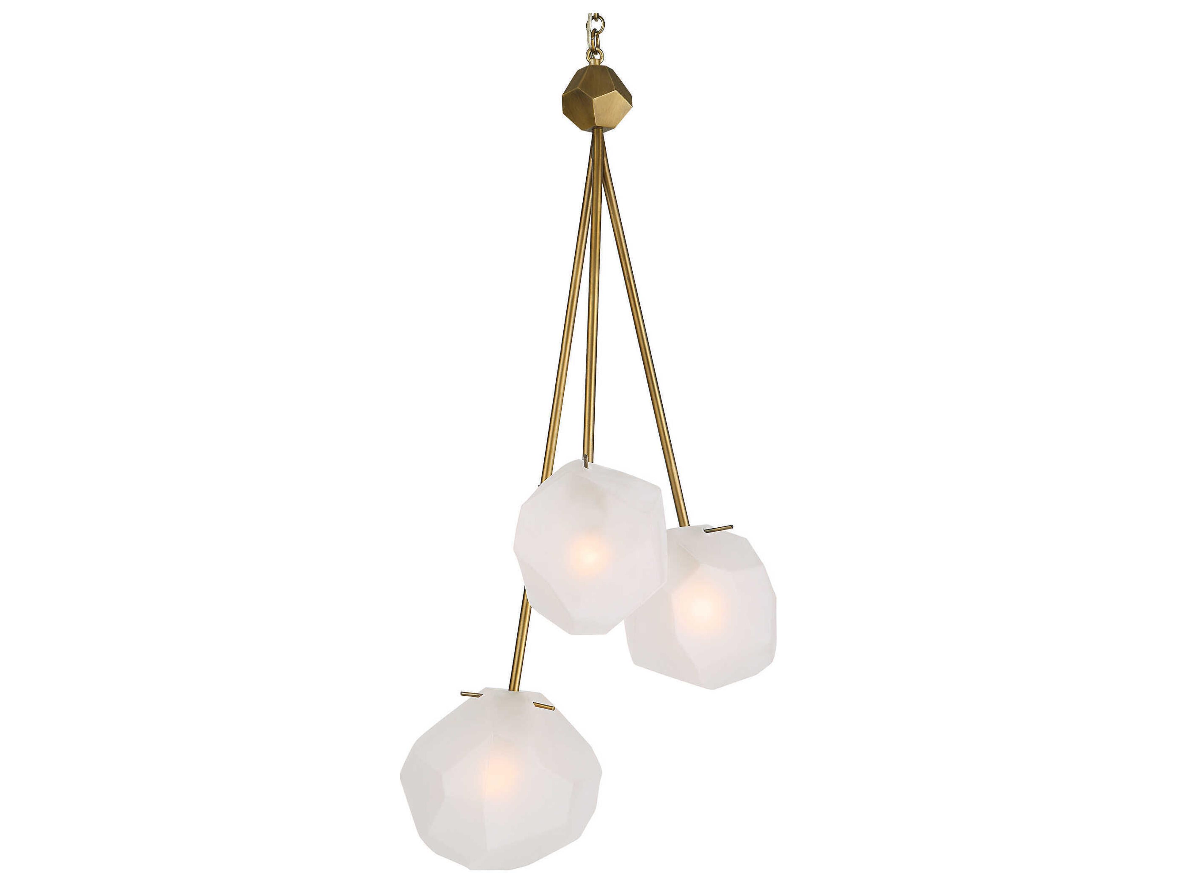 Uttermost Geodesic 3-Light Matte Antique Brass Glass Round Pendant