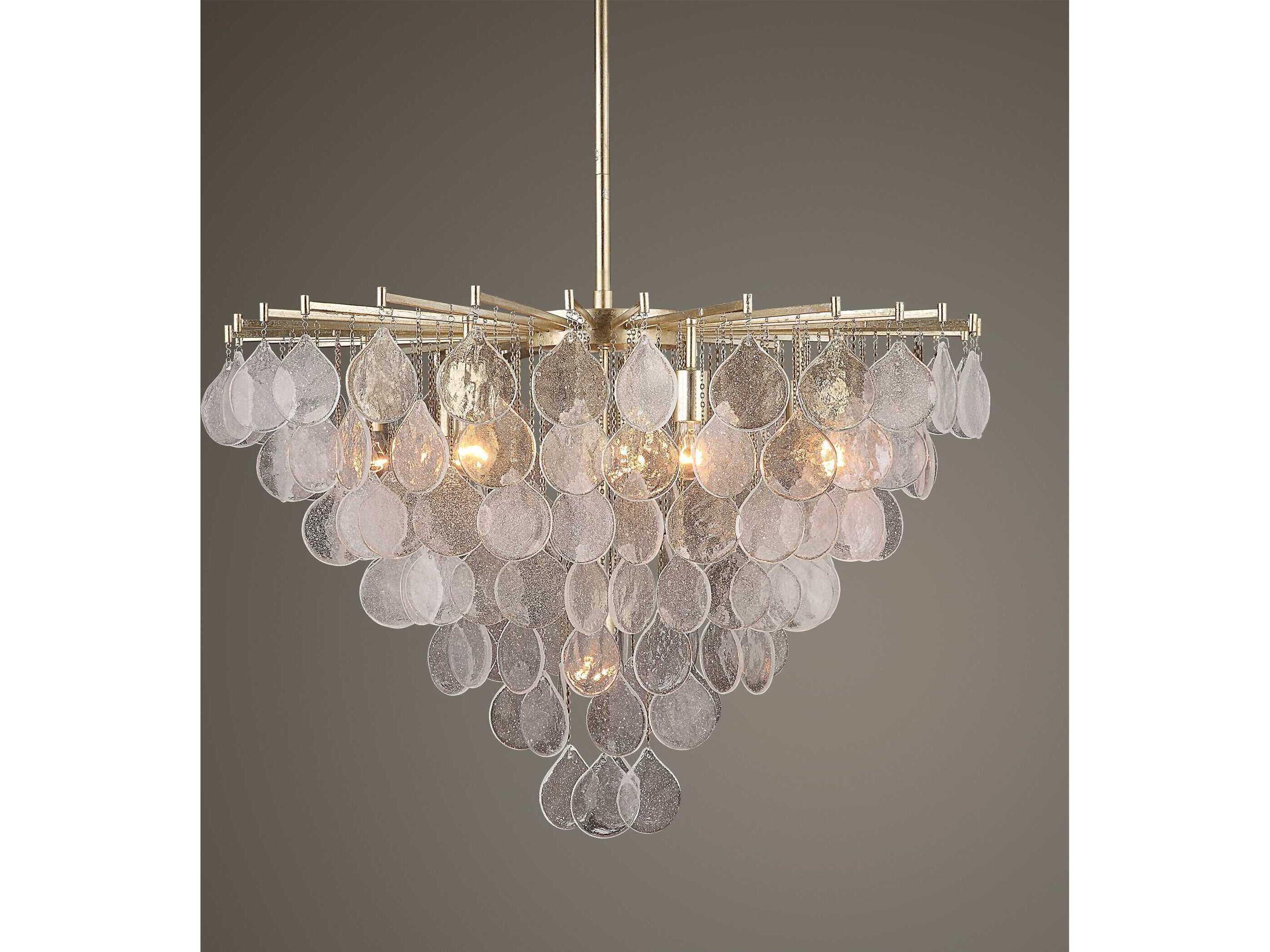 Uttermost Goccia 8-Light Antique Bright Silver Leaf Glass Pendant