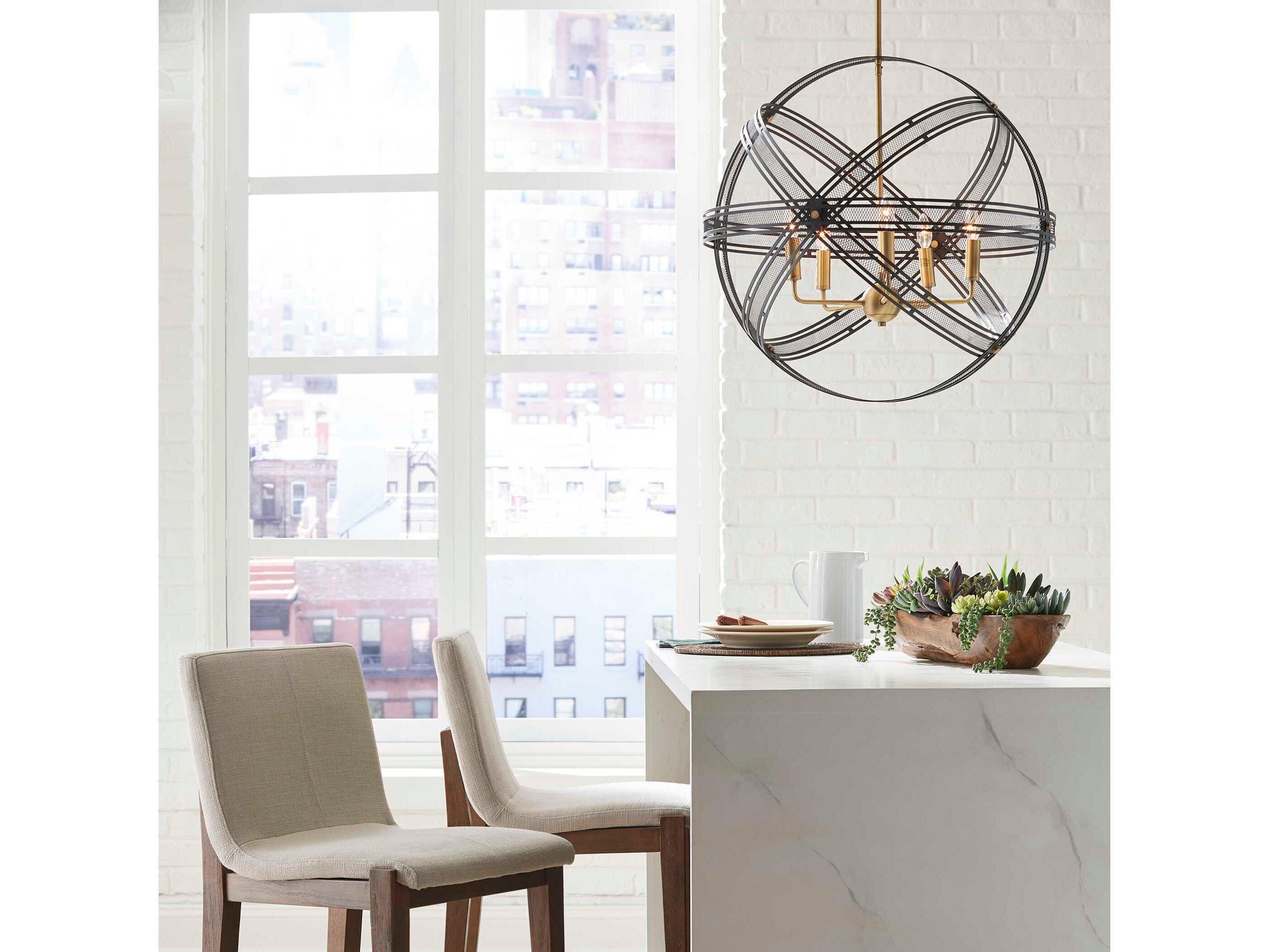 Uttermost Spherical 5-Light Bronze Antique Brass Globe Pendant