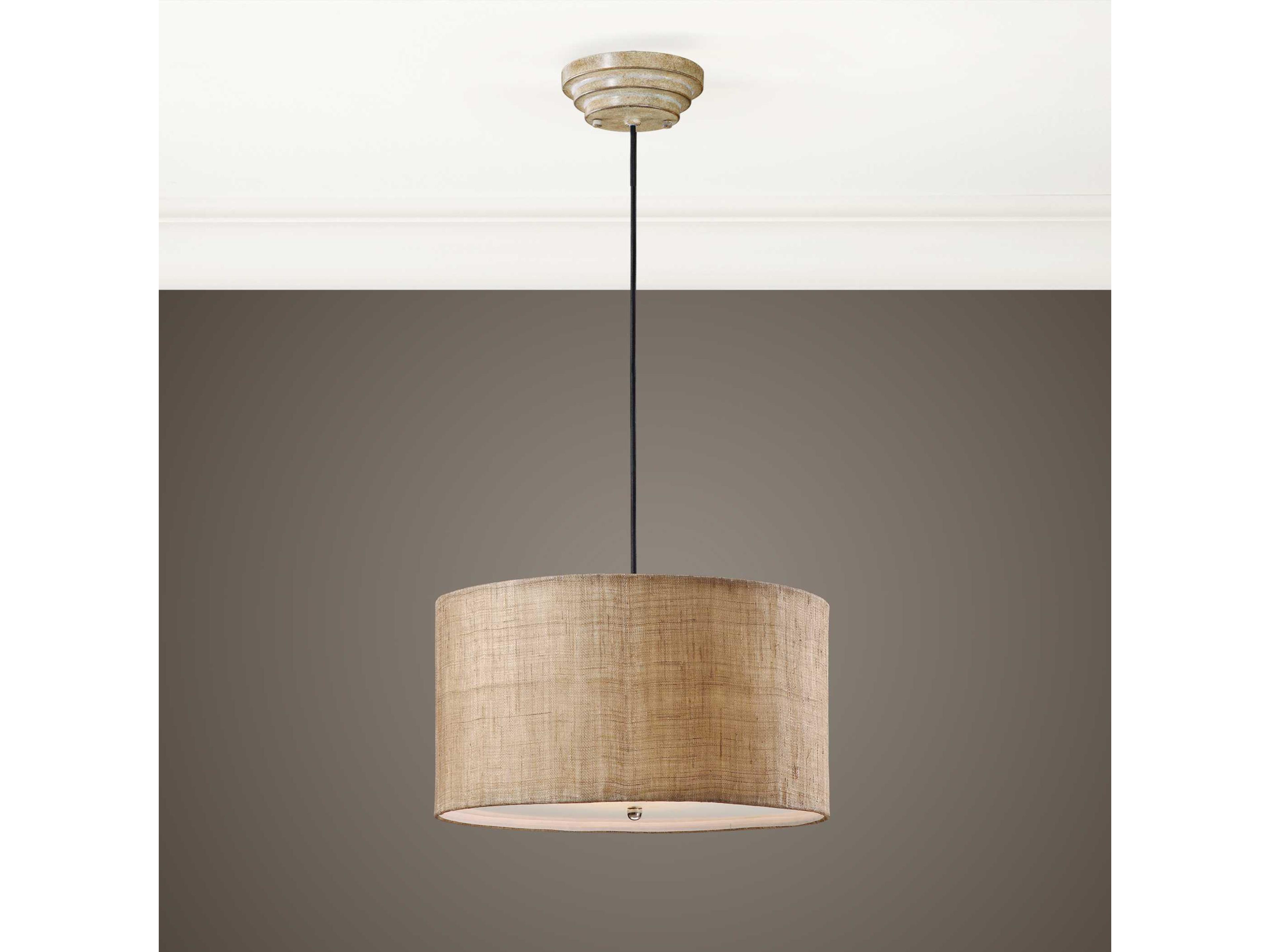 Uttermost Dafina 3-Light Antiqued Burlap Black Glass Drum Pendant