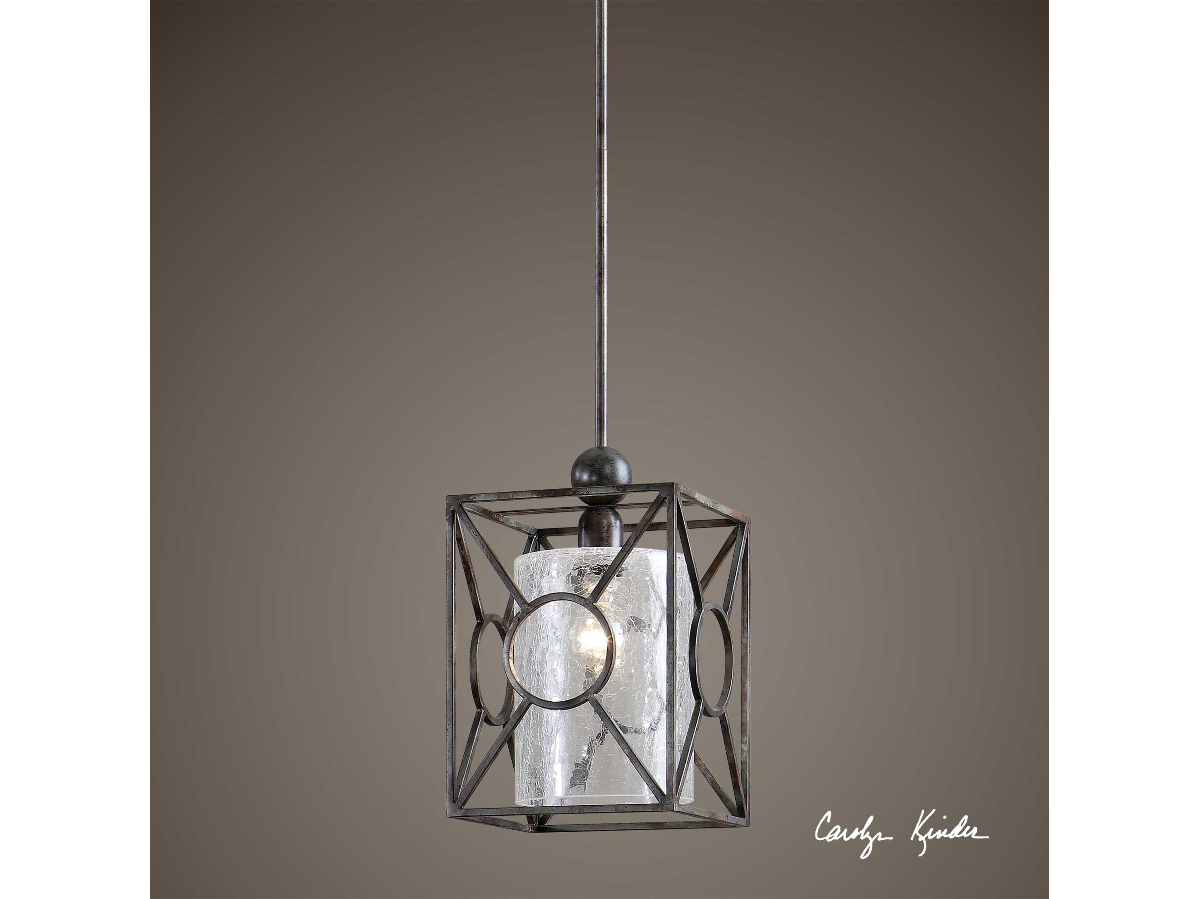 Uttermost Arbela 1-Light Rust Black Glass Cylinder Mini Pendant