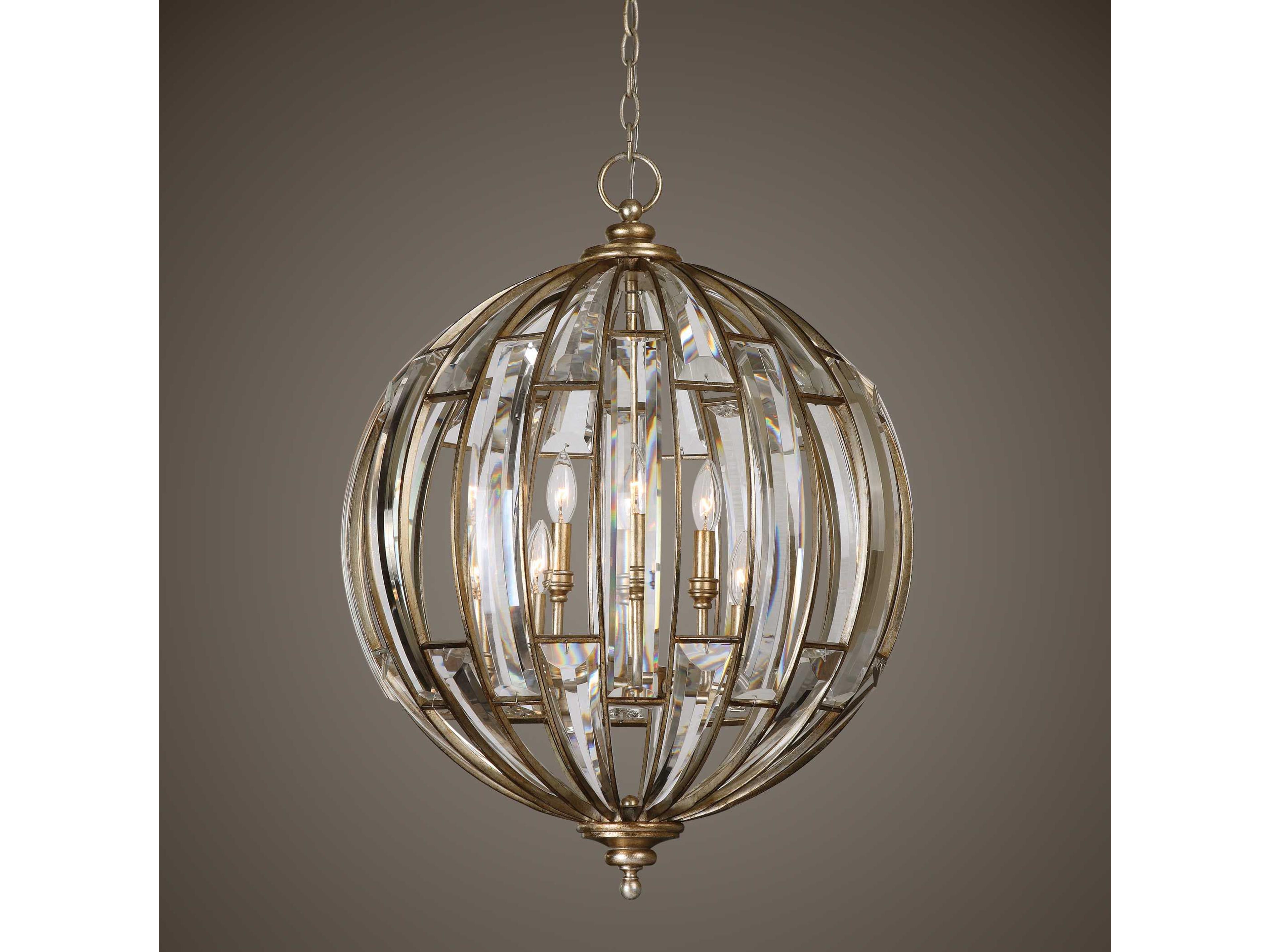 Uttermost Vicentina 6-Light Burnished Silver Champagne Leaf Crystal Globe Pendant
