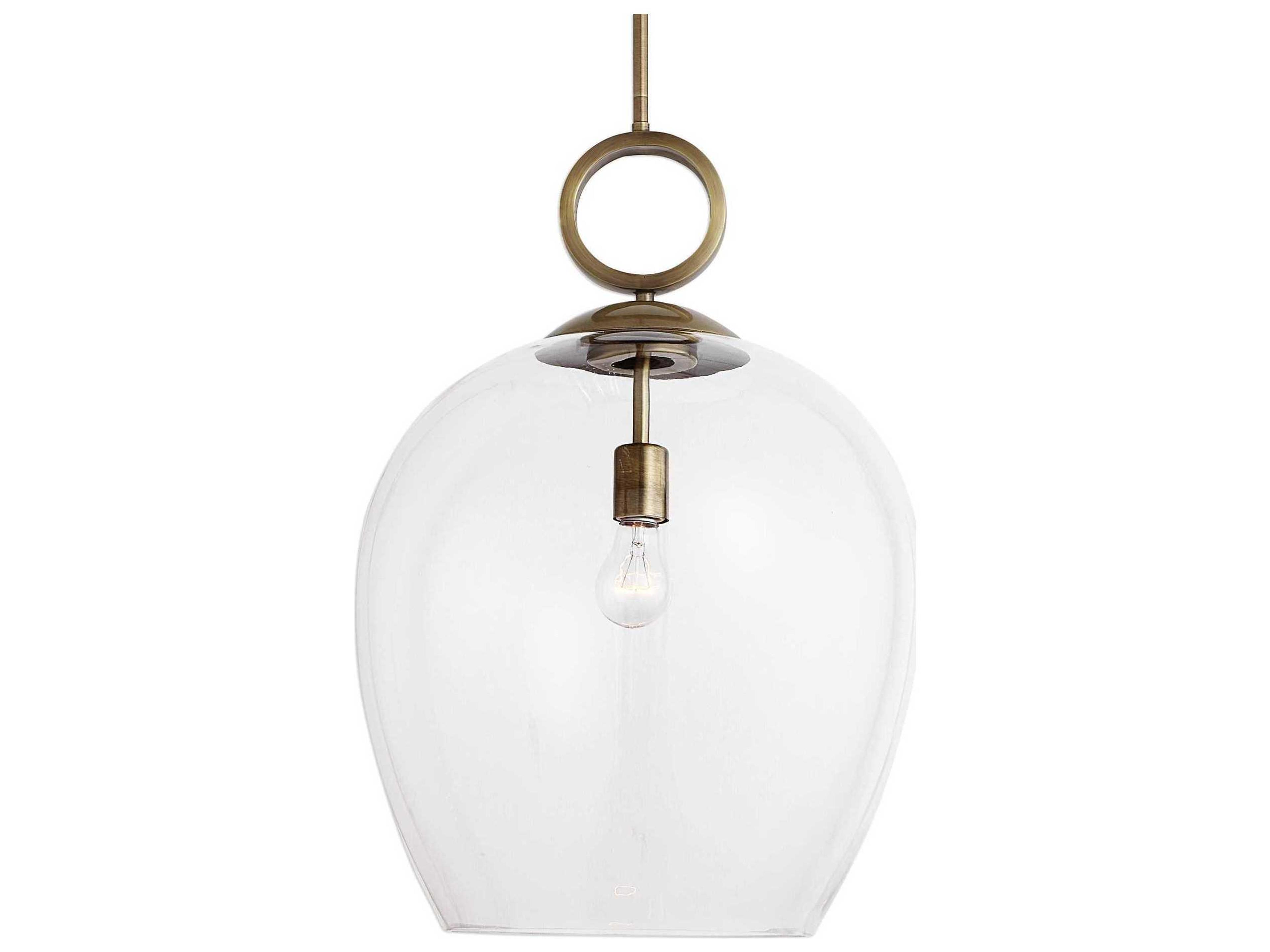 Uttermost Calix 1-Light Aged Brass Glass Bell Pendant