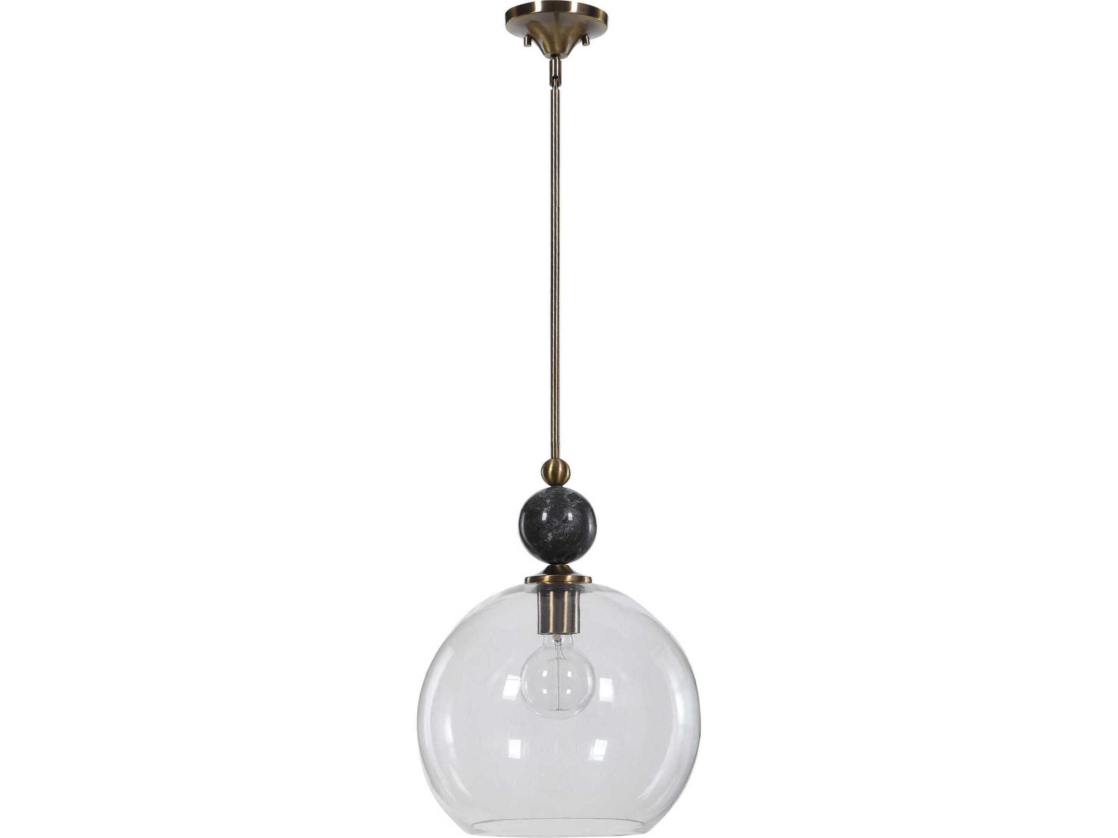 Uttermost Mendota 1-Light Oxidized Aged Brass Glass Globe Pendant