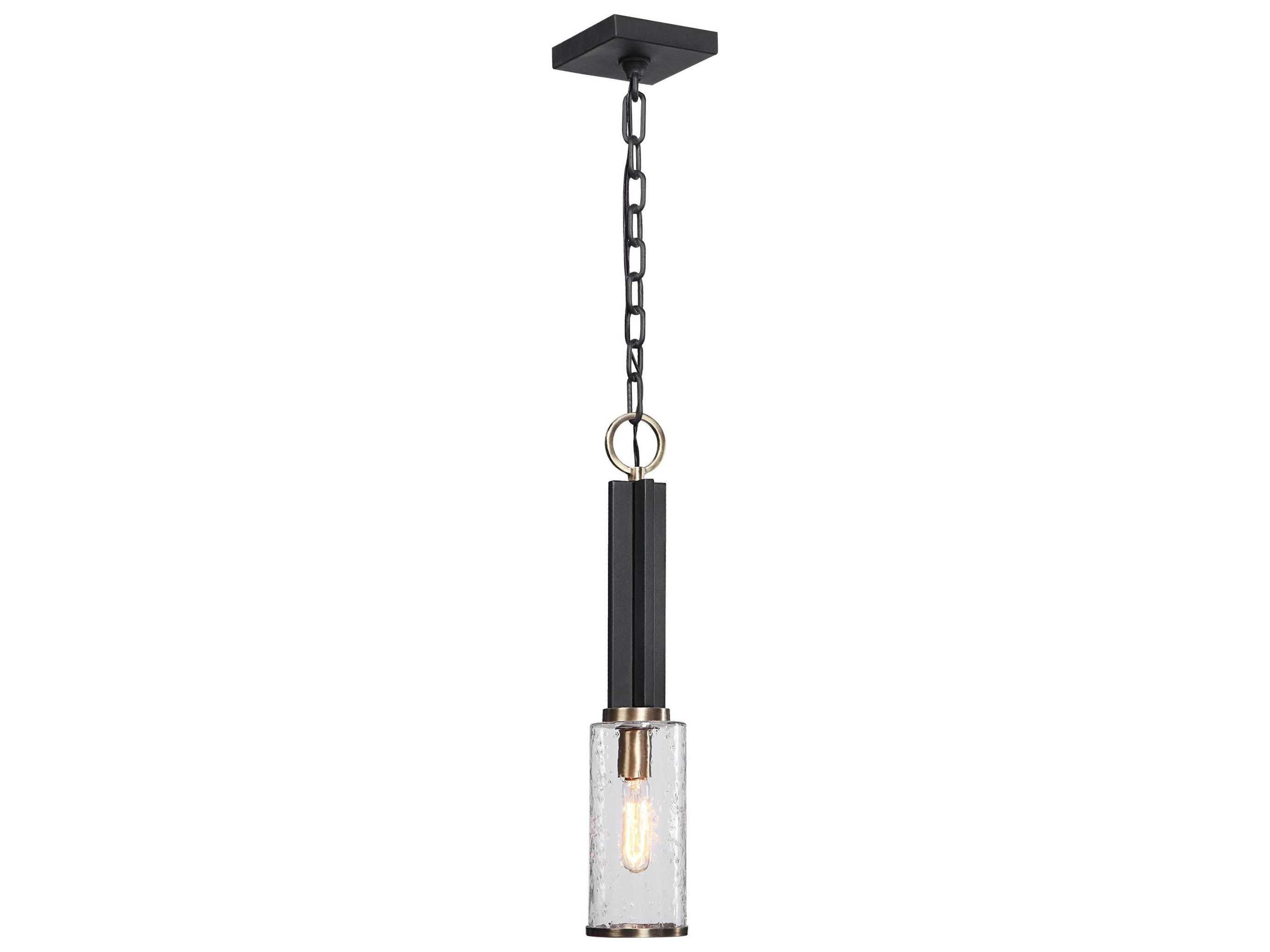 Uttermost Jarsdel 1-Light Black Antique Brass Glass Cylinder Mini Pendant