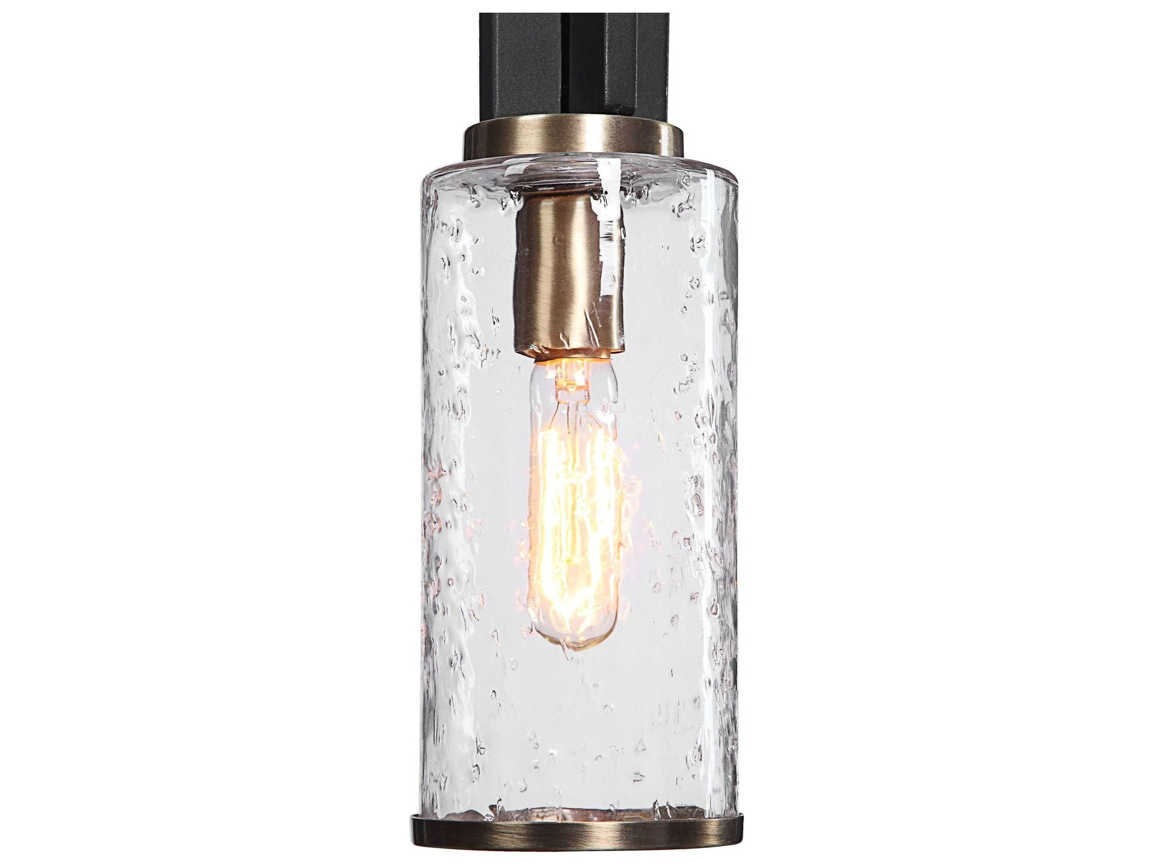 Uttermost Jarsdel 1-Light Black Antique Brass Glass Cylinder Mini Pendant