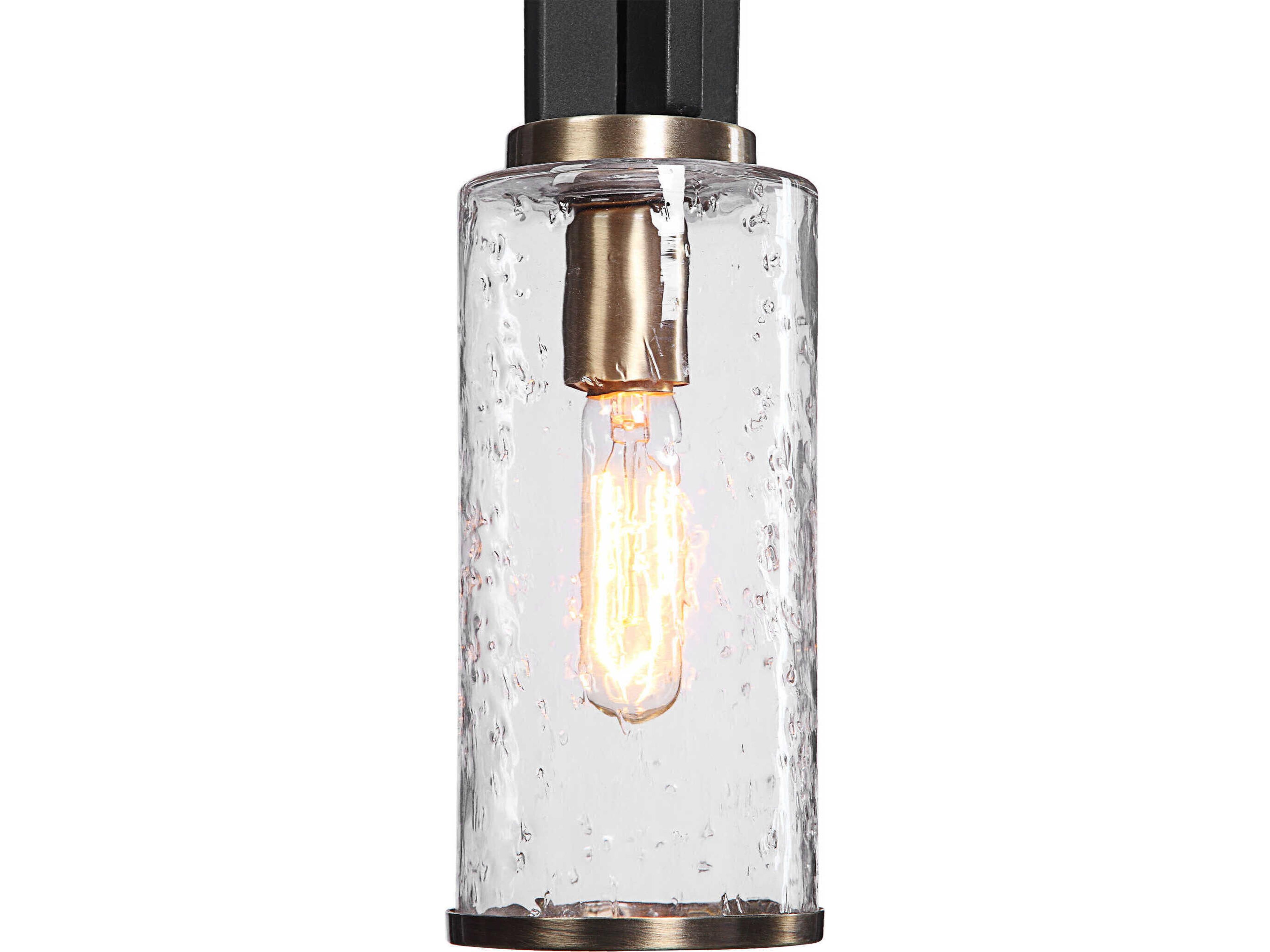 Uttermost Jarsdel 1-Light Black Antique Brass Glass Cylinder Mini Pendant