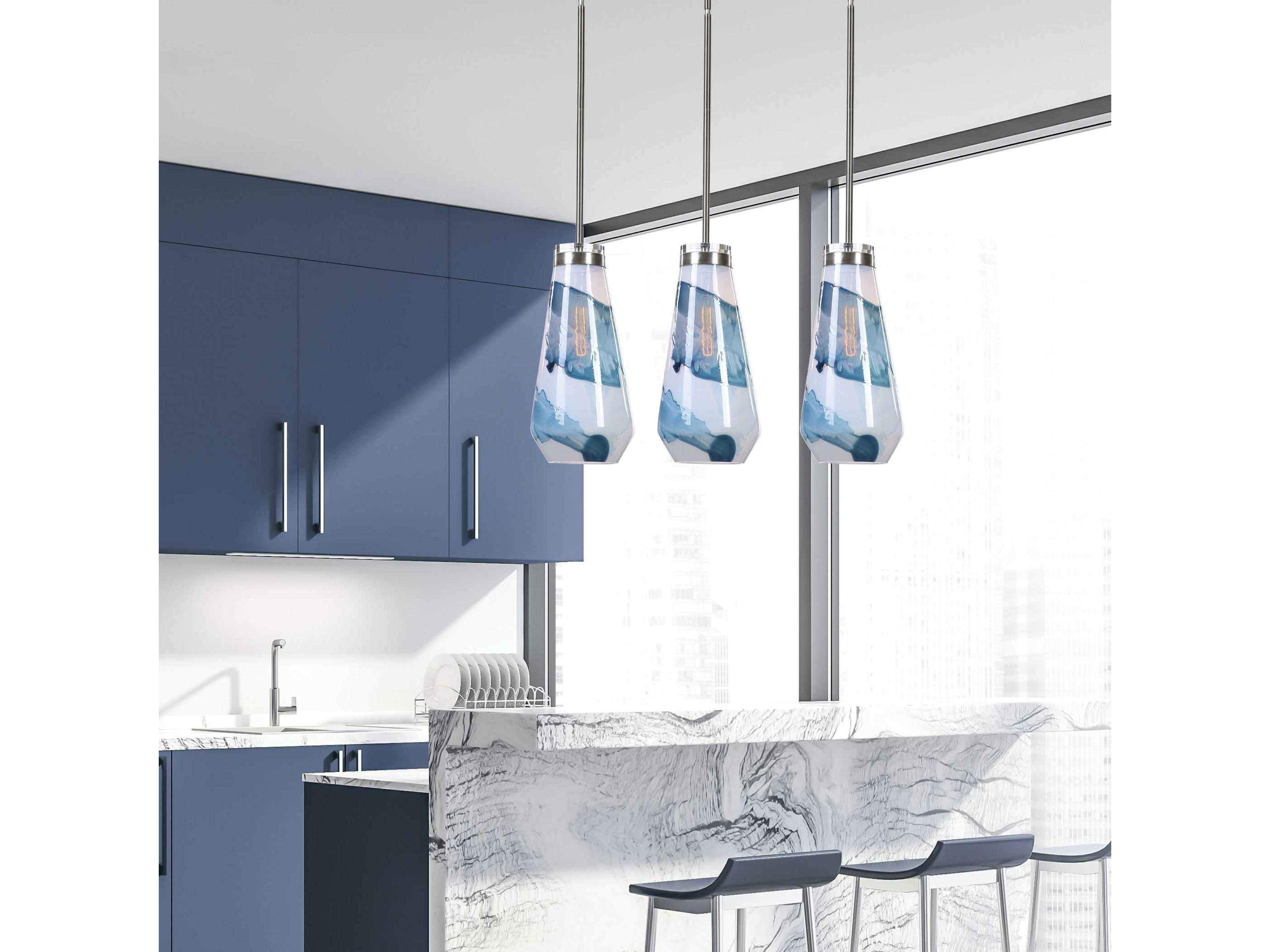 Uttermost Windswept 1-Light Brushed Nickel Blue Glass Pendant