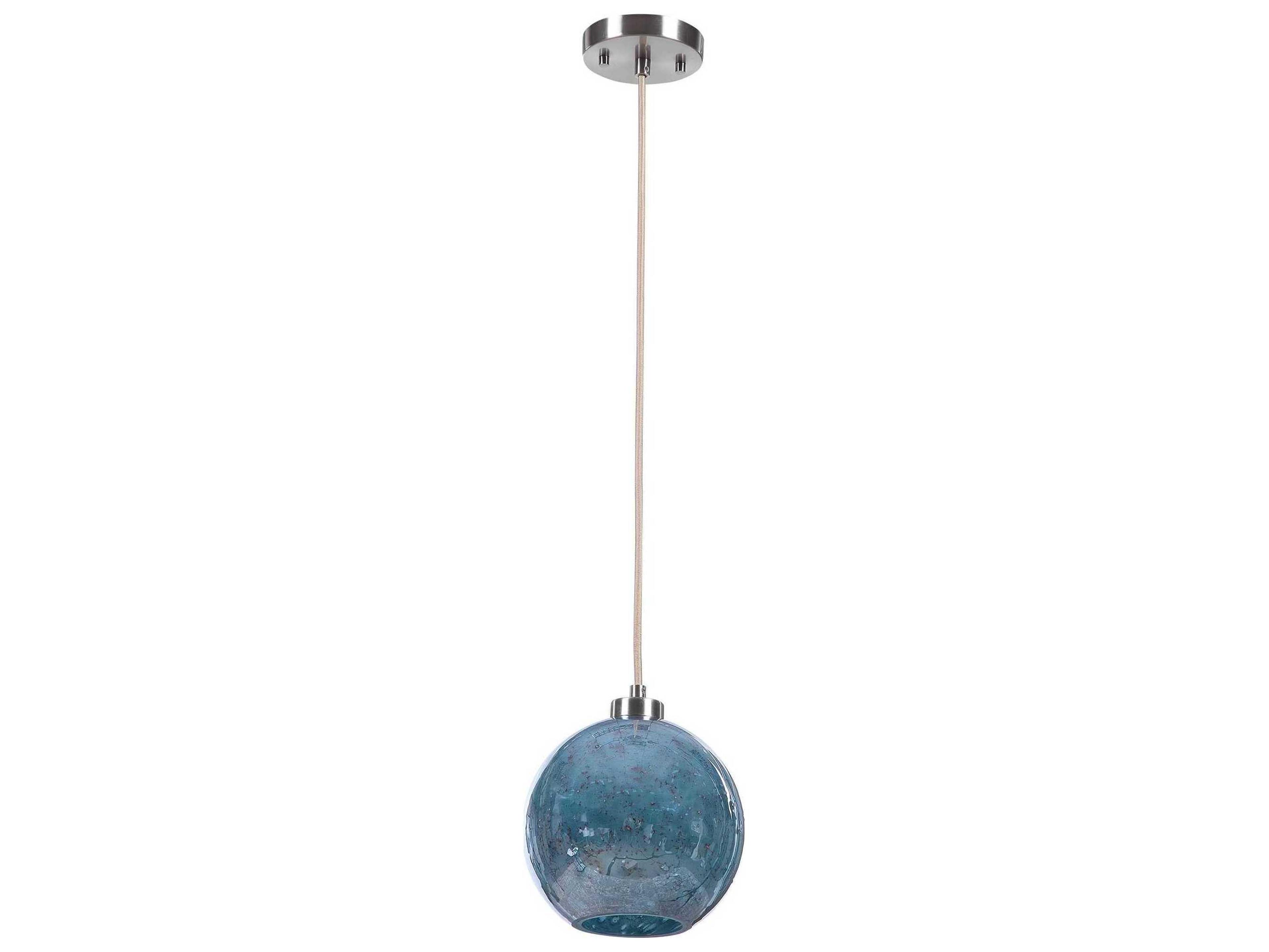 Uttermost Gemblue 1-Light Brushed Nickel Blue Glass Globe Mini Pendant