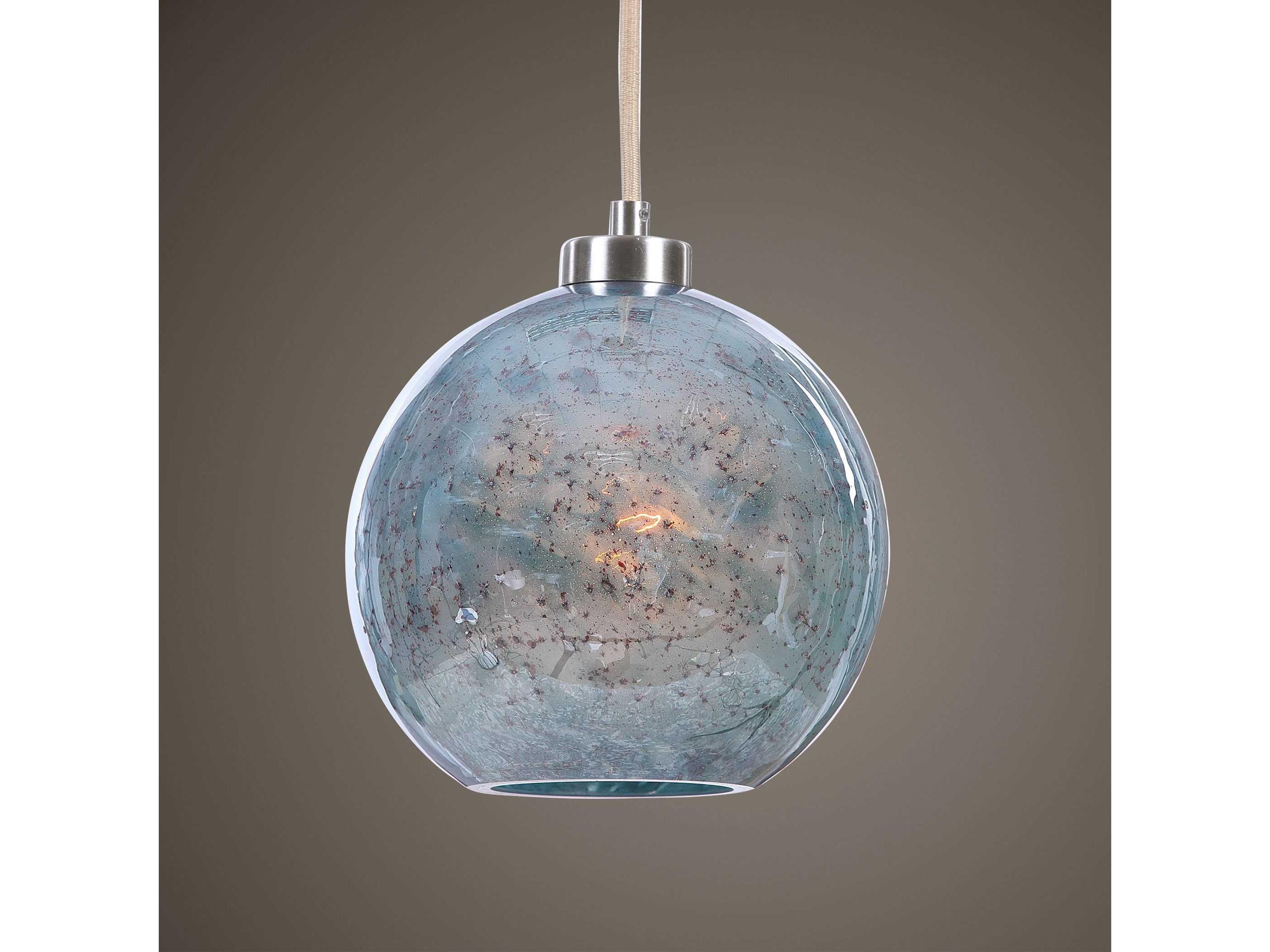 Uttermost Gemblue 1-Light Brushed Nickel Blue Glass Globe Mini Pendant