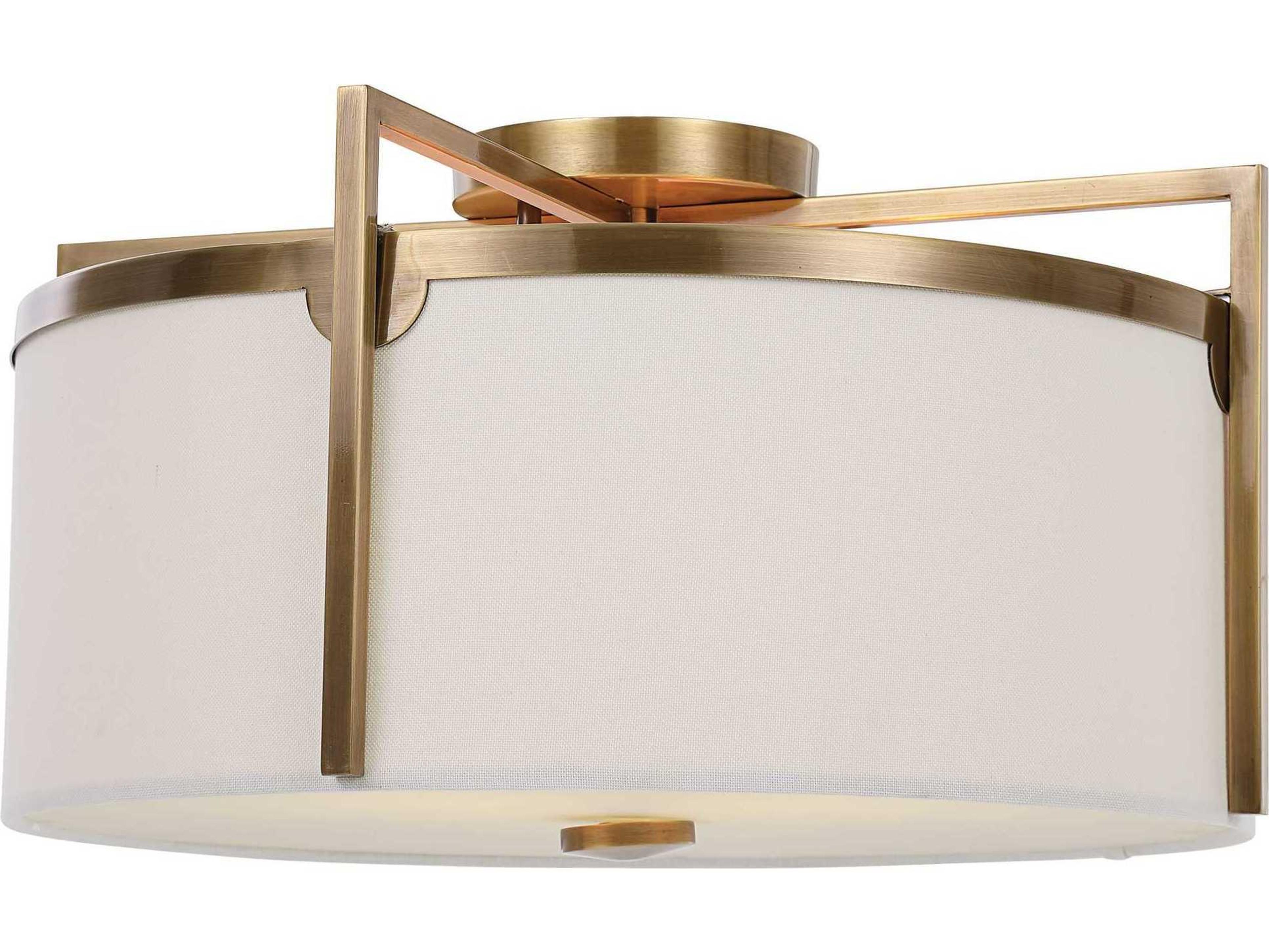 Uttermost Colfax 3-Light Antique Brass Glass Drum Flush Mount