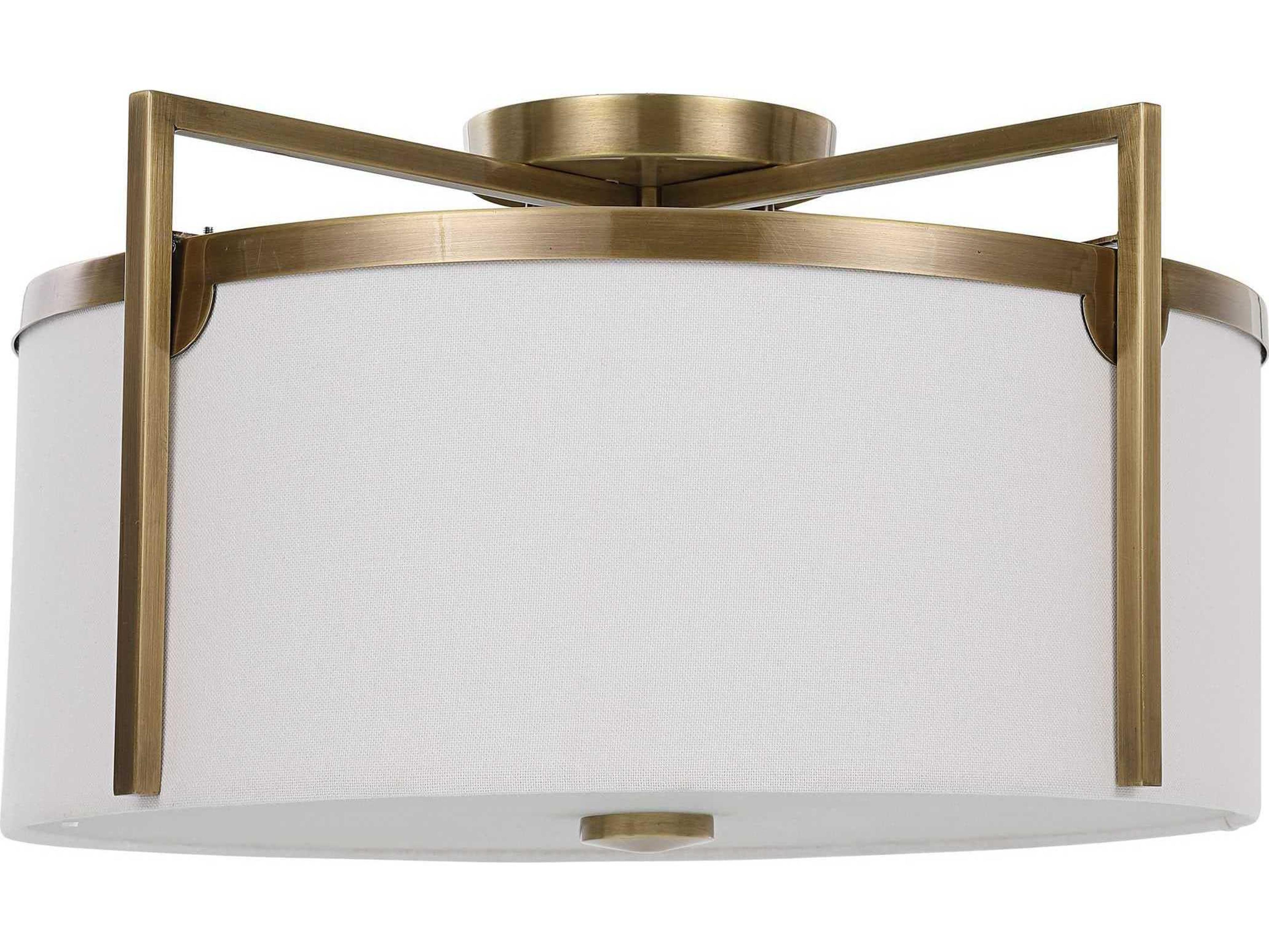 Uttermost Colfax 3-Light Antique Brass Glass Drum Flush Mount