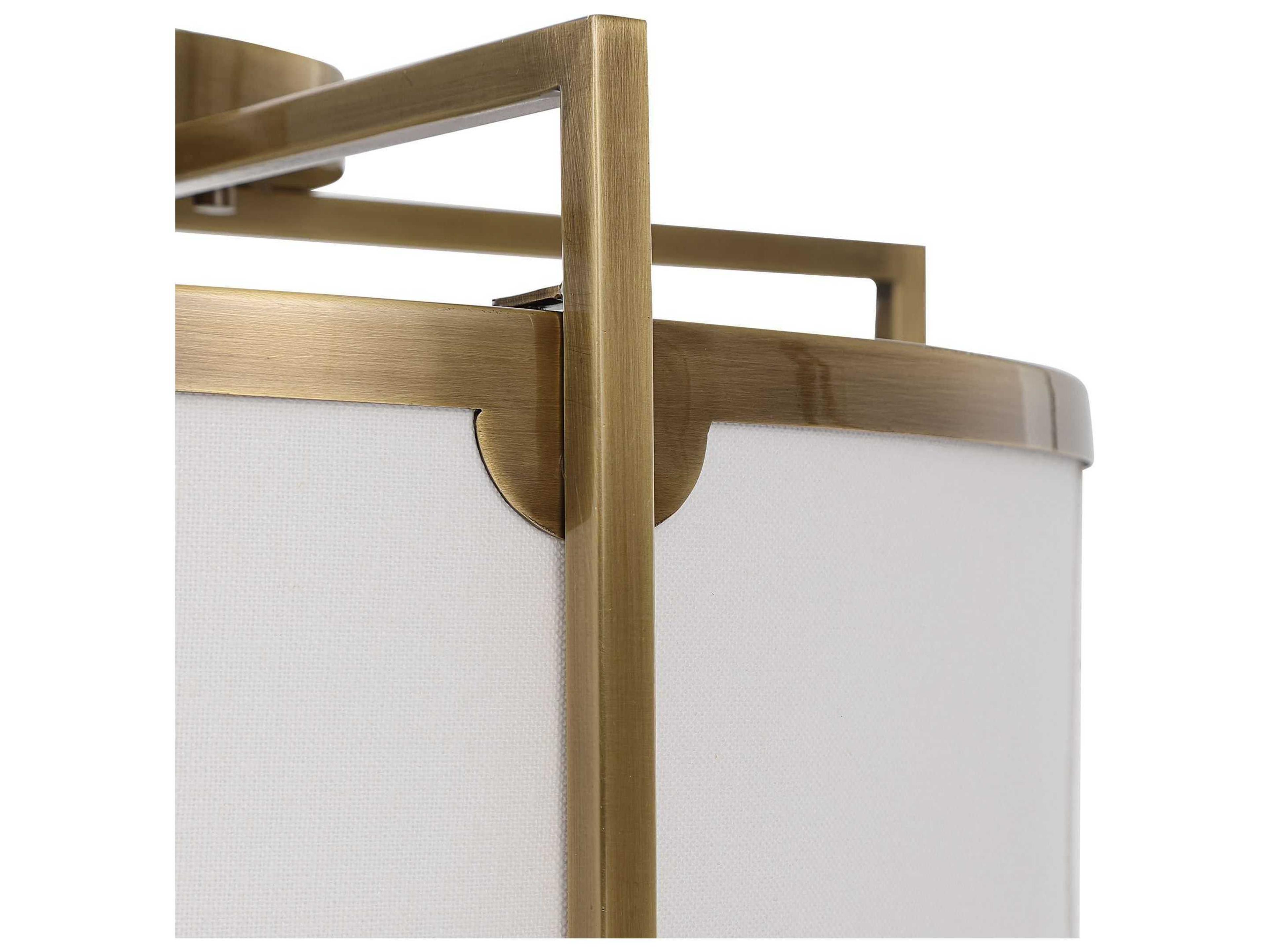 Uttermost Colfax 3-Light Antique Brass Glass Drum Flush Mount